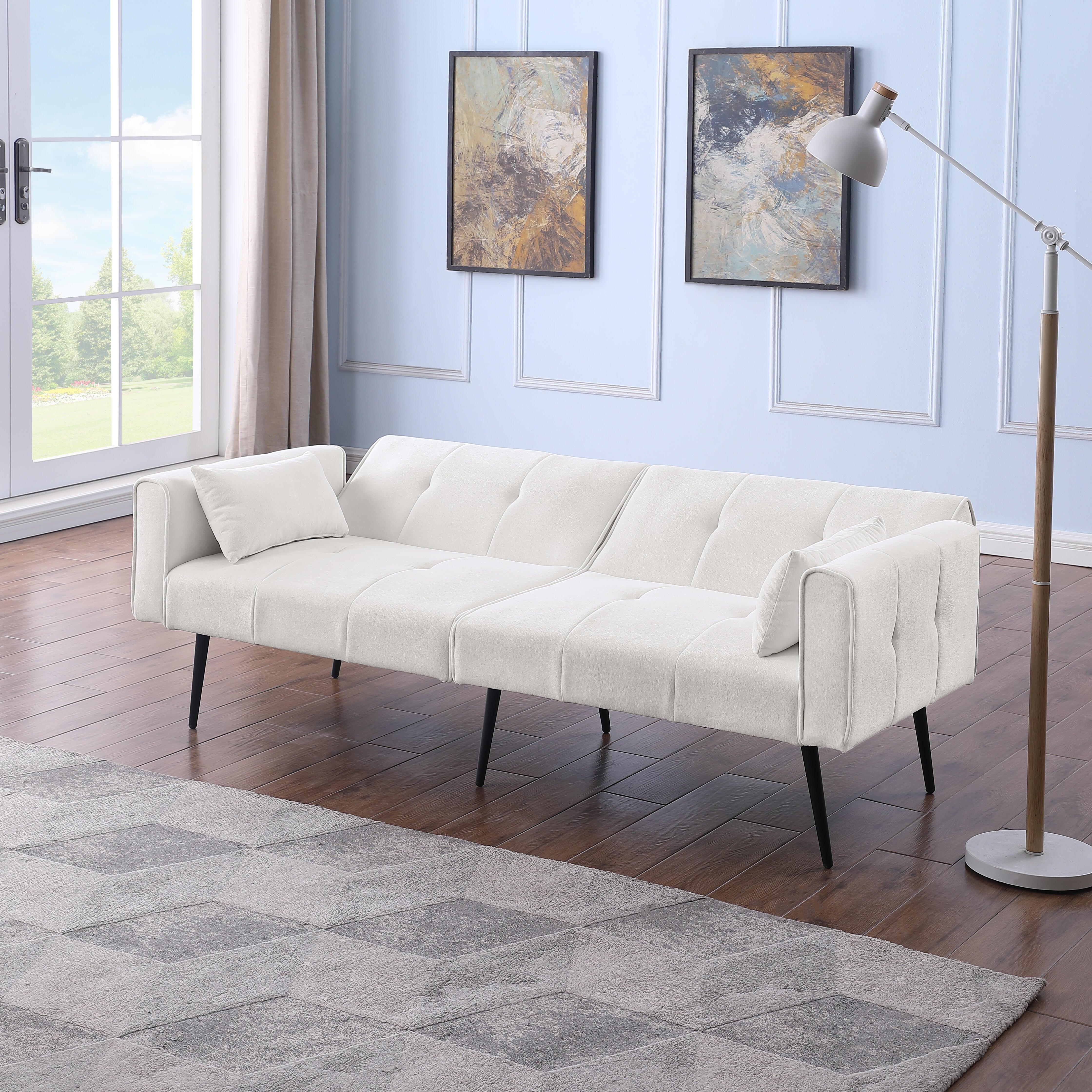 Logidon Futon slaapbank beige stof 175 cm lang 3-zits