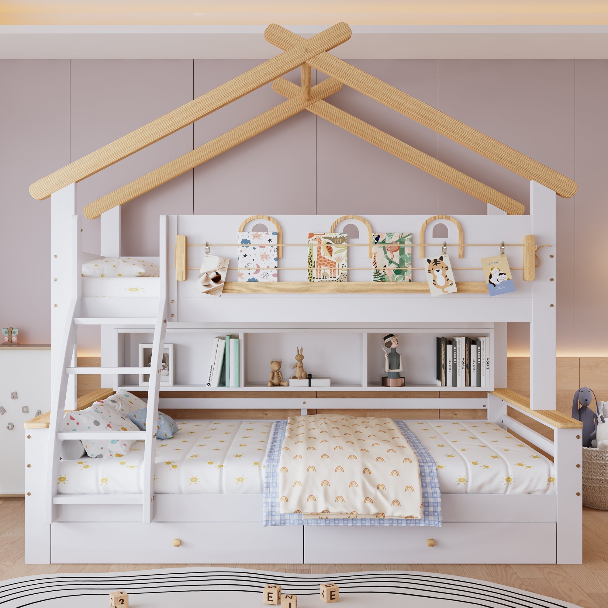 Logidon stapelbed wit naturel 90x200cm en 120x200cm twee lades