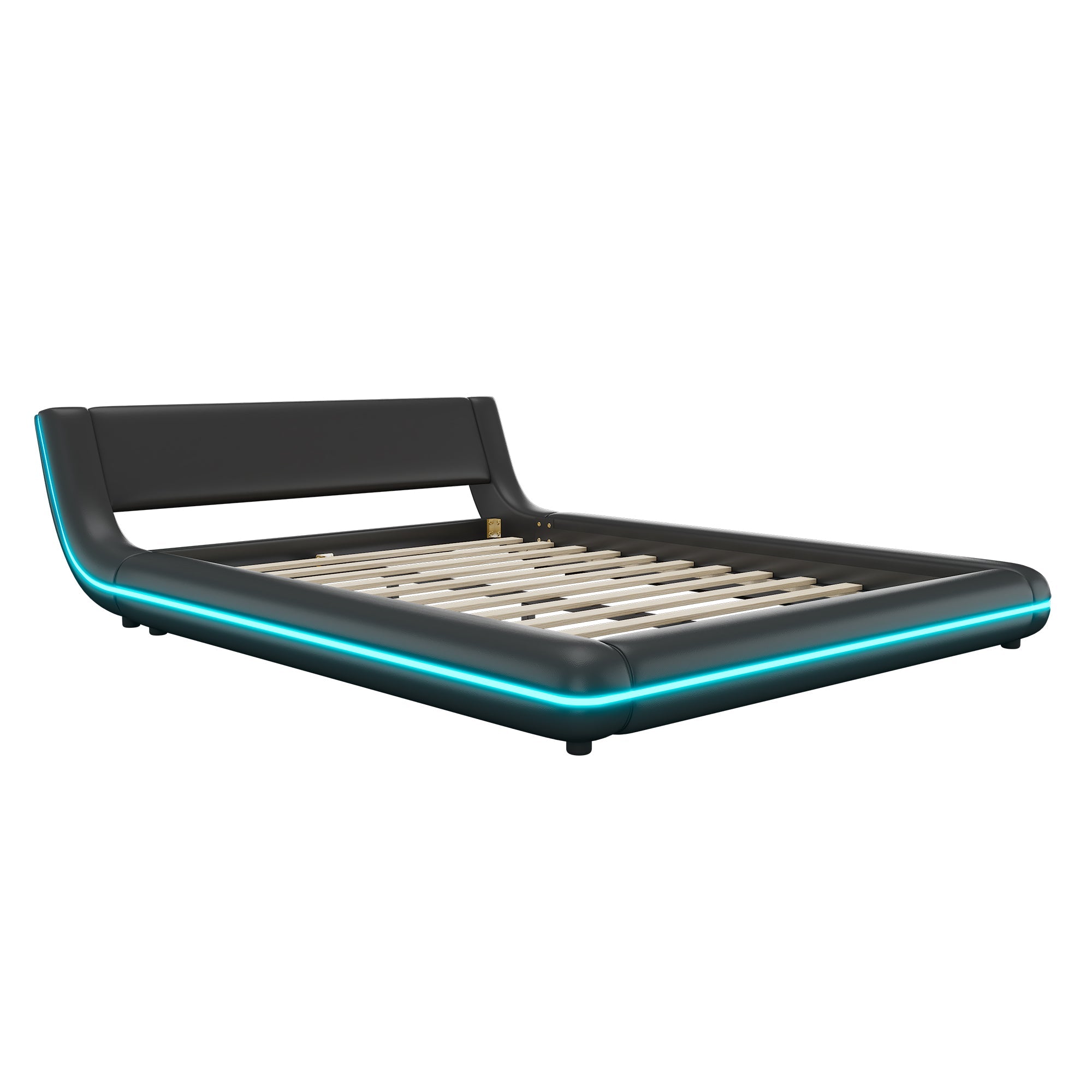 Logidon flat bed 140x200 cm faux leather black LED lighting