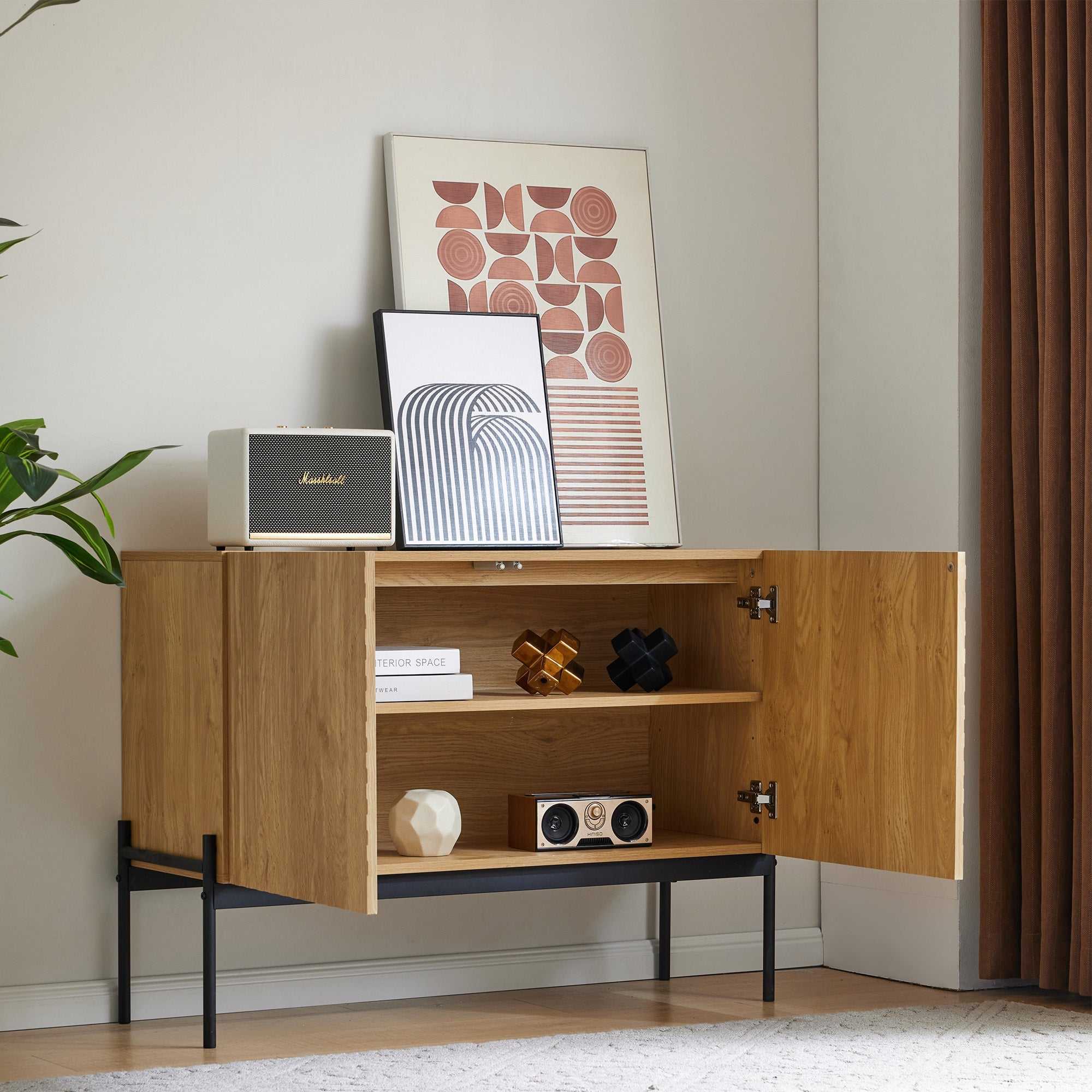 Logidon dressoir naturel, 2 deuren, metalen poten, H75 B100 D40