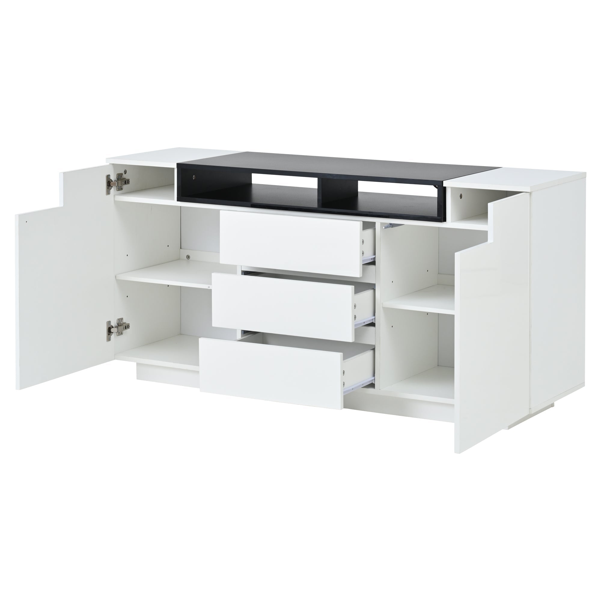 Logidon wit hoogglans dressoir 140 cm met LED, 2 deuren, 3 lades