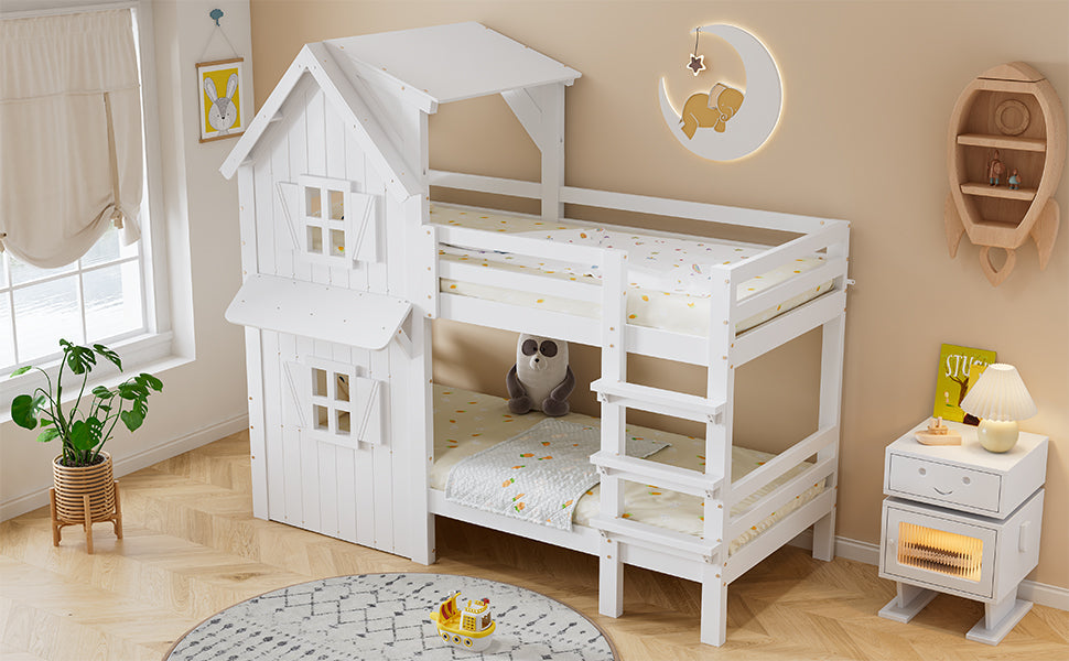 Logidon stapelbed huisstijl 90x200 wit met raam en dak
