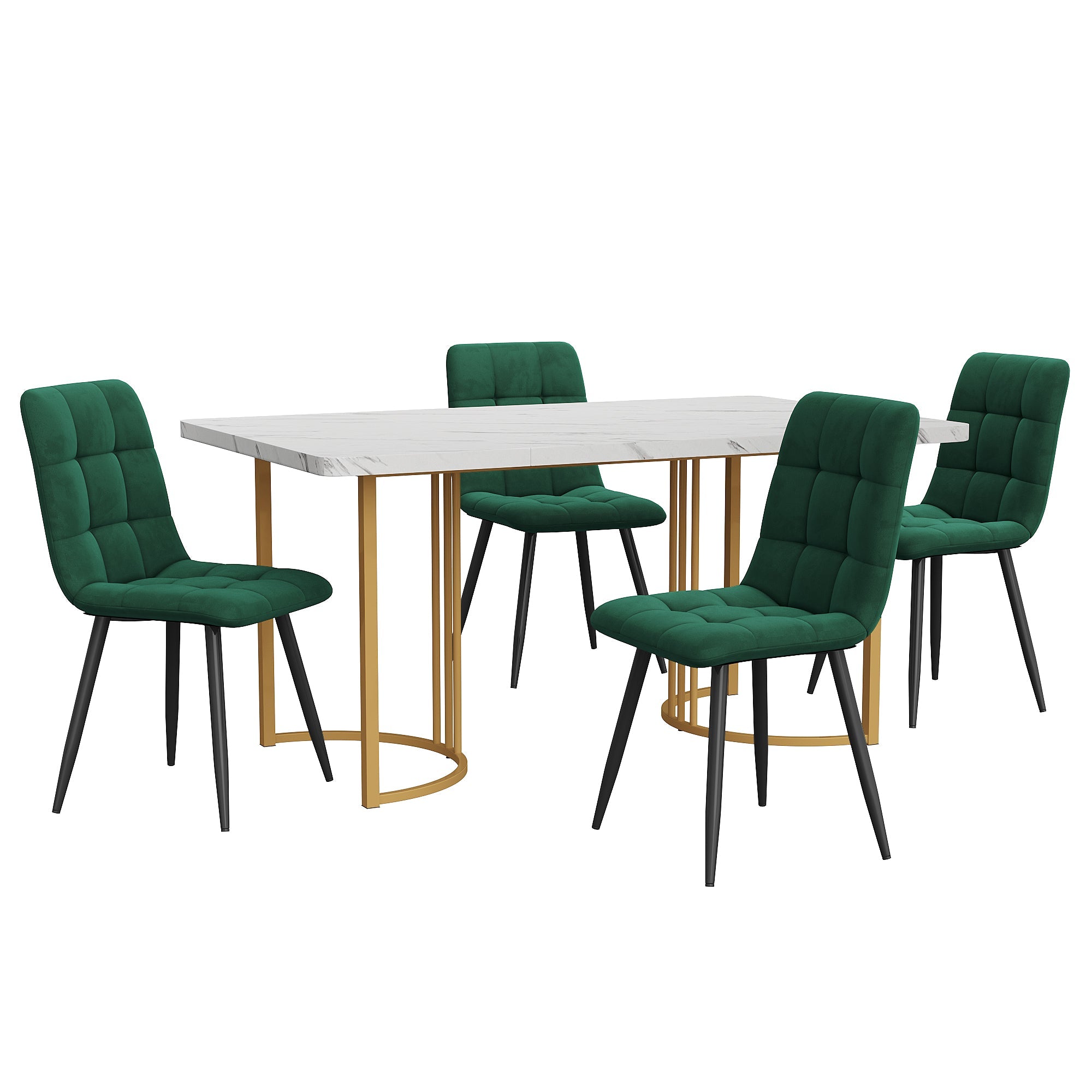 Logidon dining group 5-piece white dining table 140x80 dark green velvet chairs