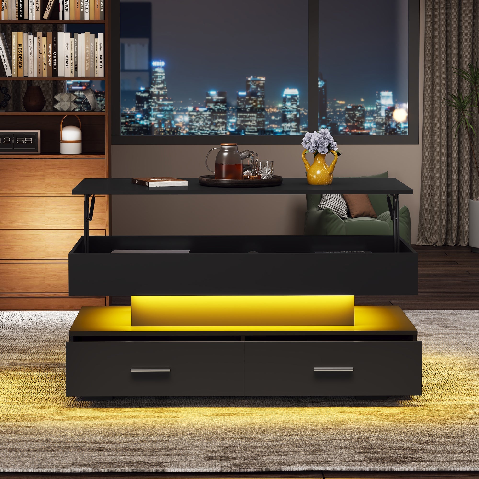 Logidon Verstelbare Salontafel 100x50x44 cm Zwart LED Verlichting