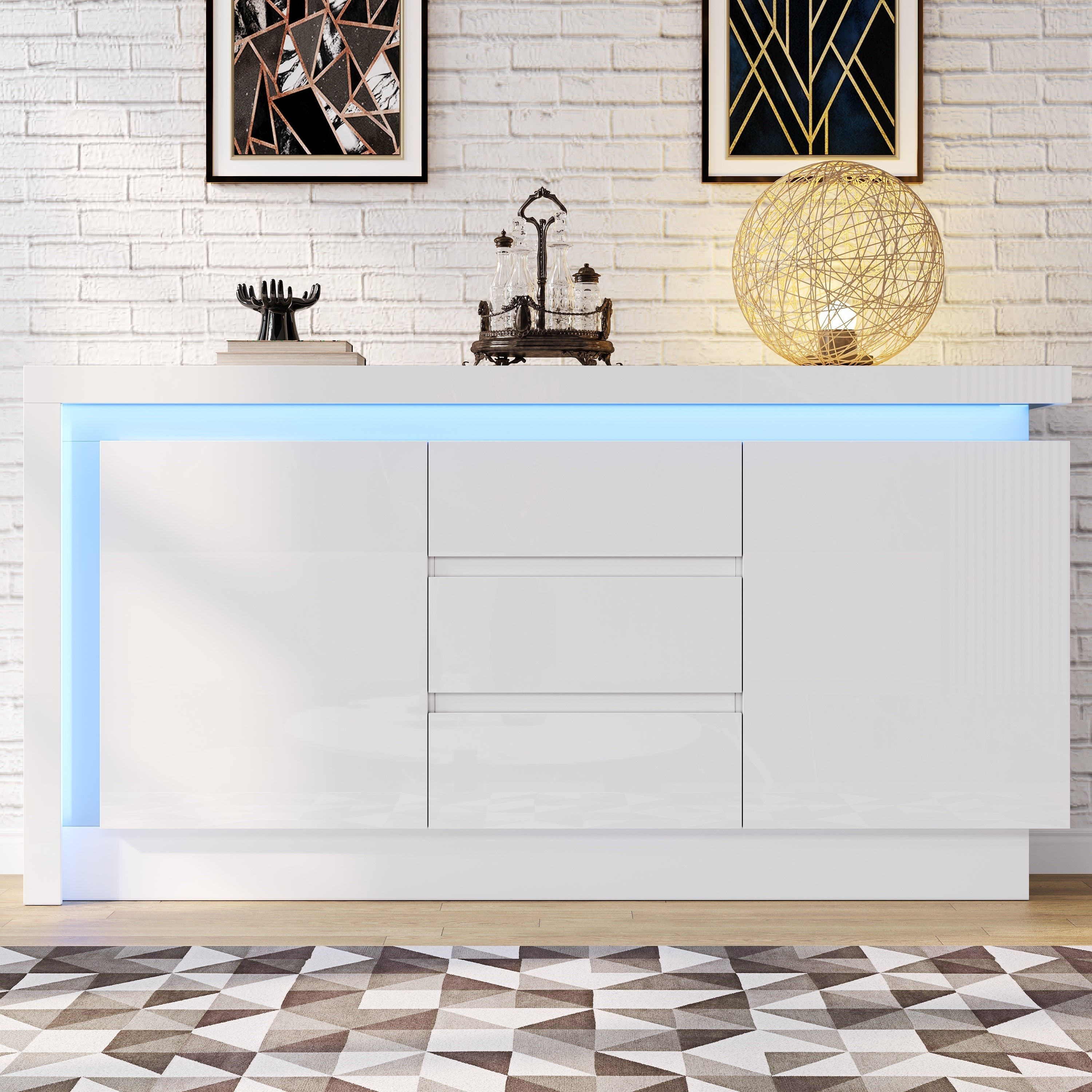 Logidon sideboard 140x35x72 cm white high gloss with LED