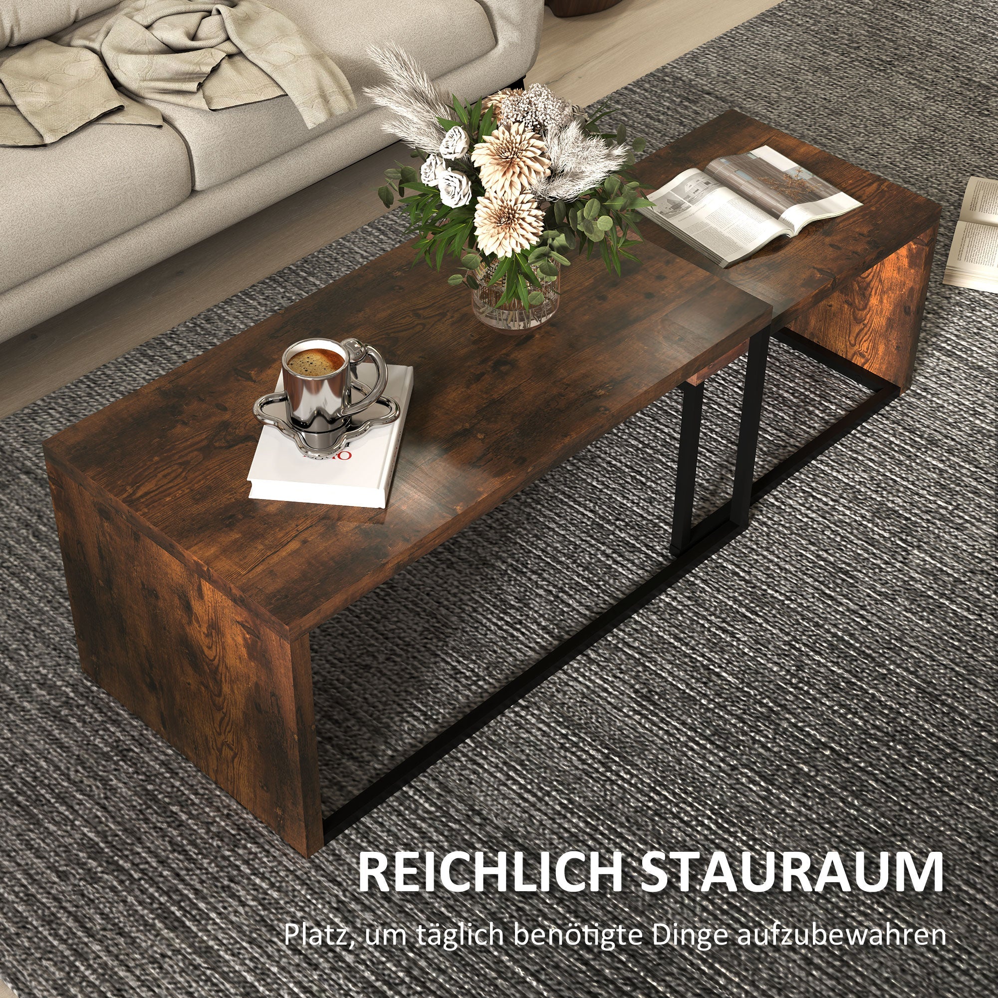Logidon Set van 2 salontafels Bruin hout Metalen onderstel Elegant 90x48 cm