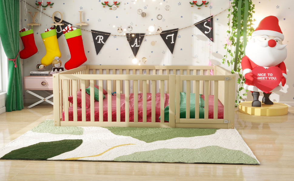 Logidon Kinderbed 140x200 Naturel Hout Met Hek En Deur