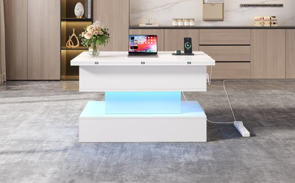 Logidon salontafel met USB-C oplaadaansluiting en LED-licht, in hoogte verstelbaar
