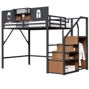Logidon metalen hoogslaper 140x200 zwart met opbergladder