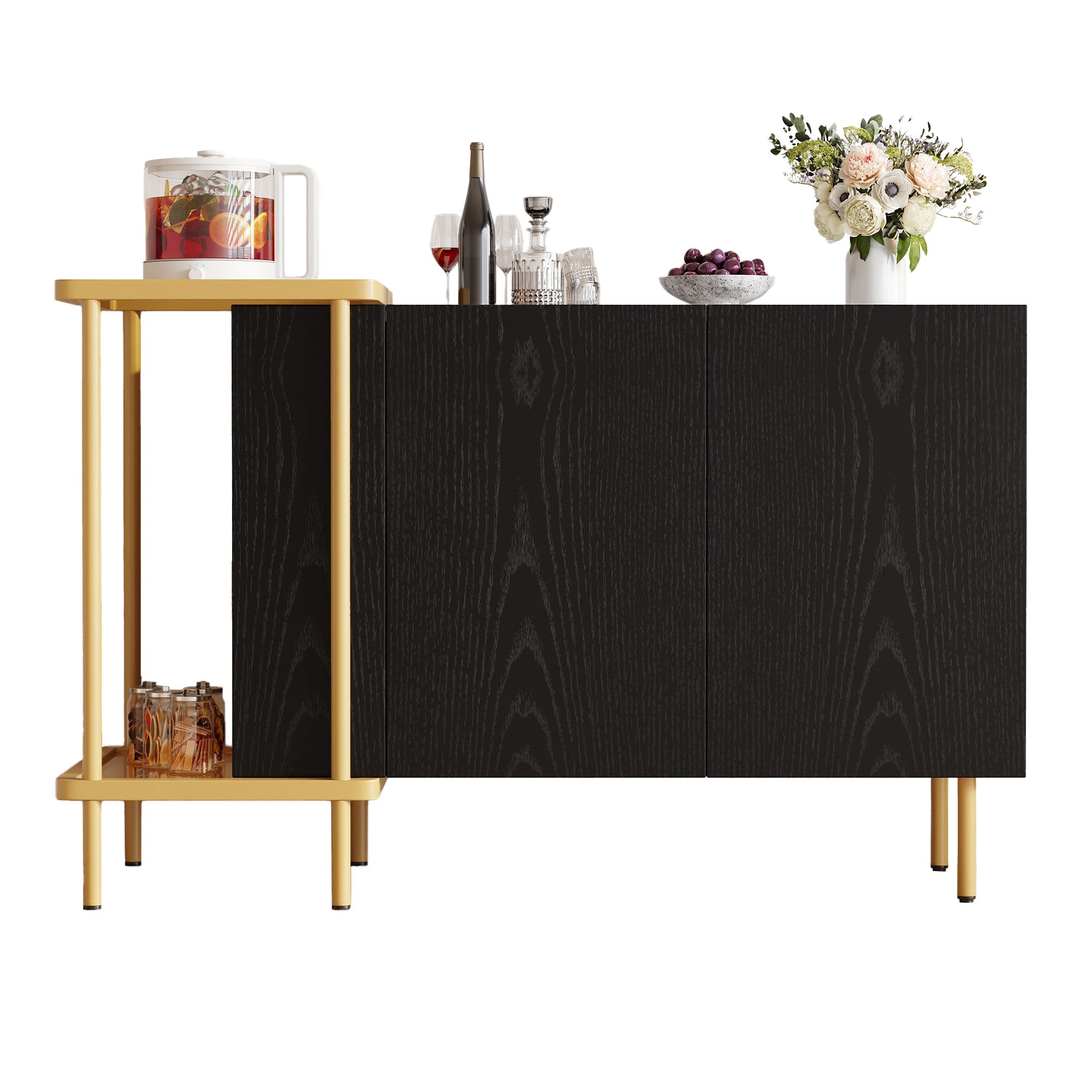 Logidon Dressoir Zwart Glazen Blad En Metalen Poten 120x40x77.5