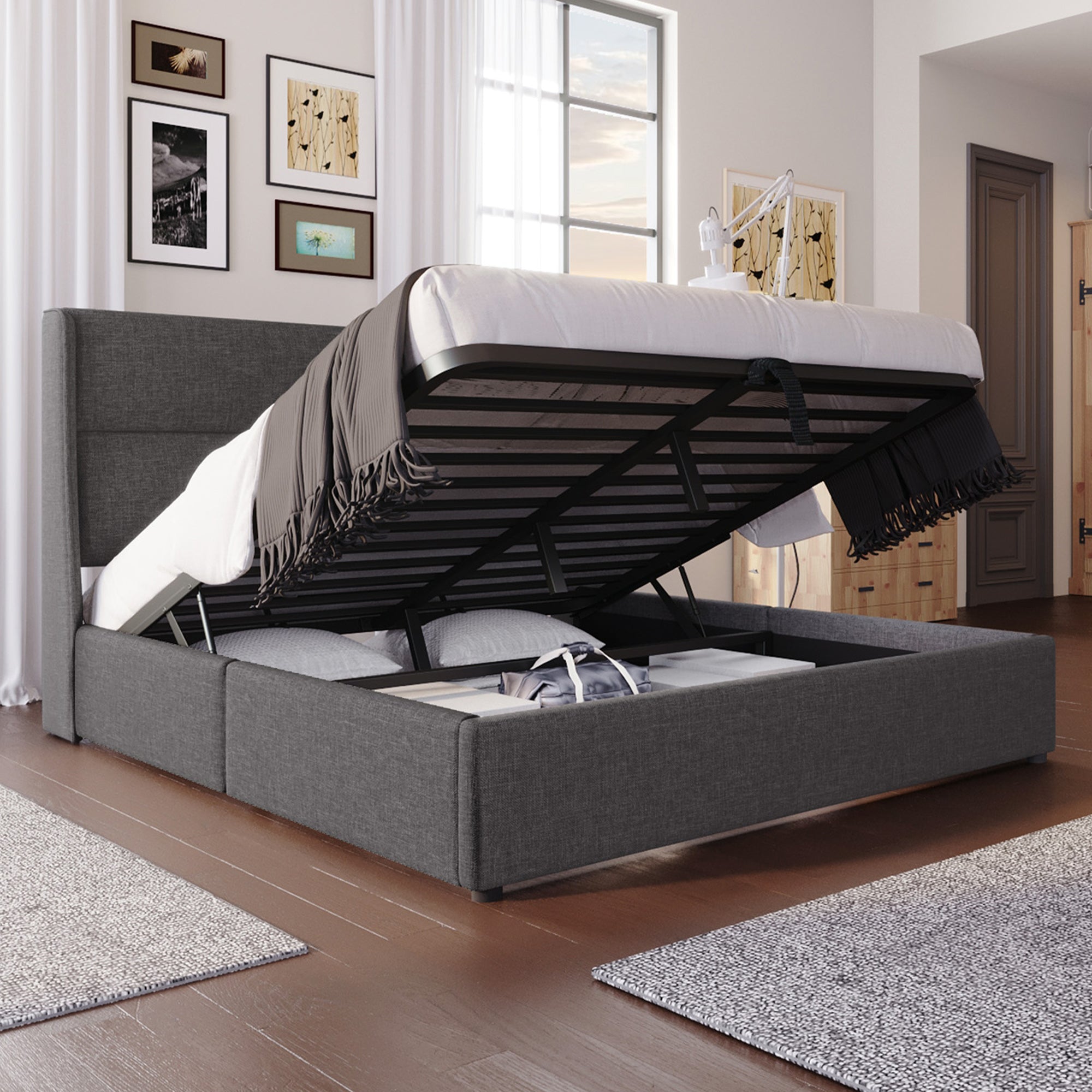 Logidon gestoffeerd bed 160x200 grijs met verstelbare hoofdsteunen