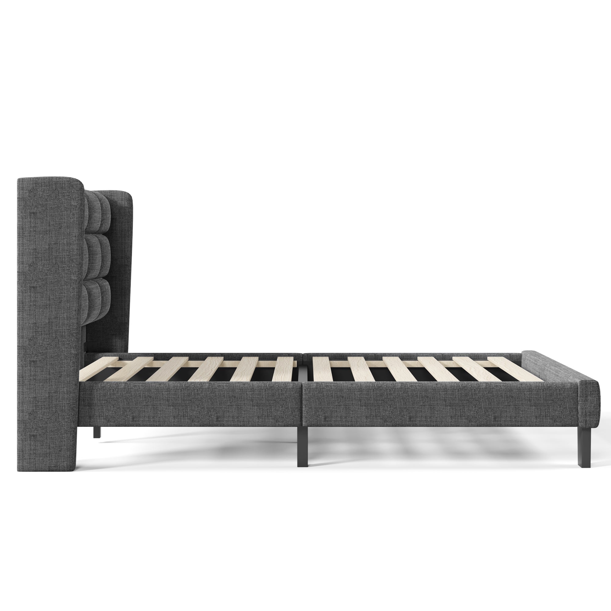Logidon Upholstered Bed 140x200 cm Gray Linen With Padded Headboard