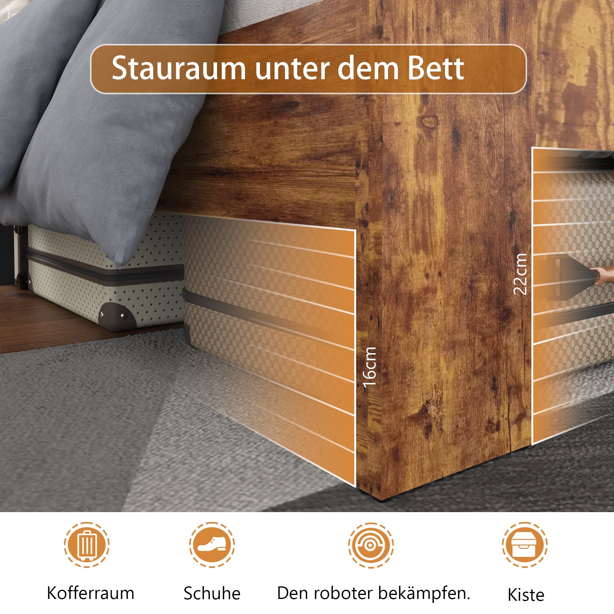 Logidon houten tweepersoonsbed 140x200 bruin MDF hoofdeinde met metalen frame