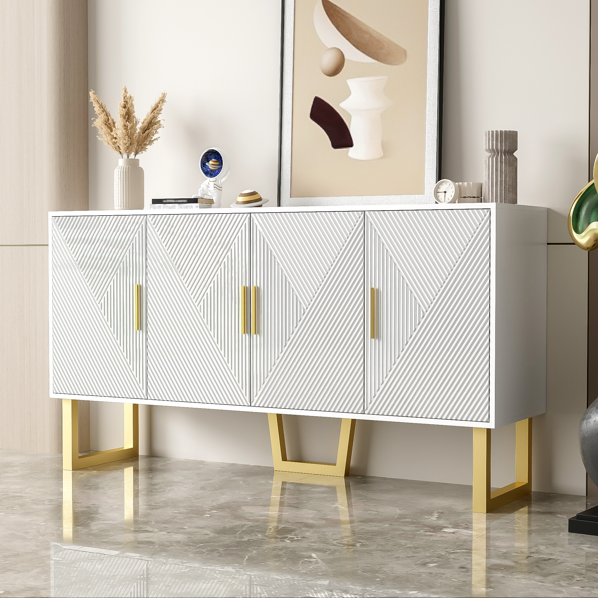 Logidon dressoir 4 deuren 150 cm wit hoogglans gouden handgrepen