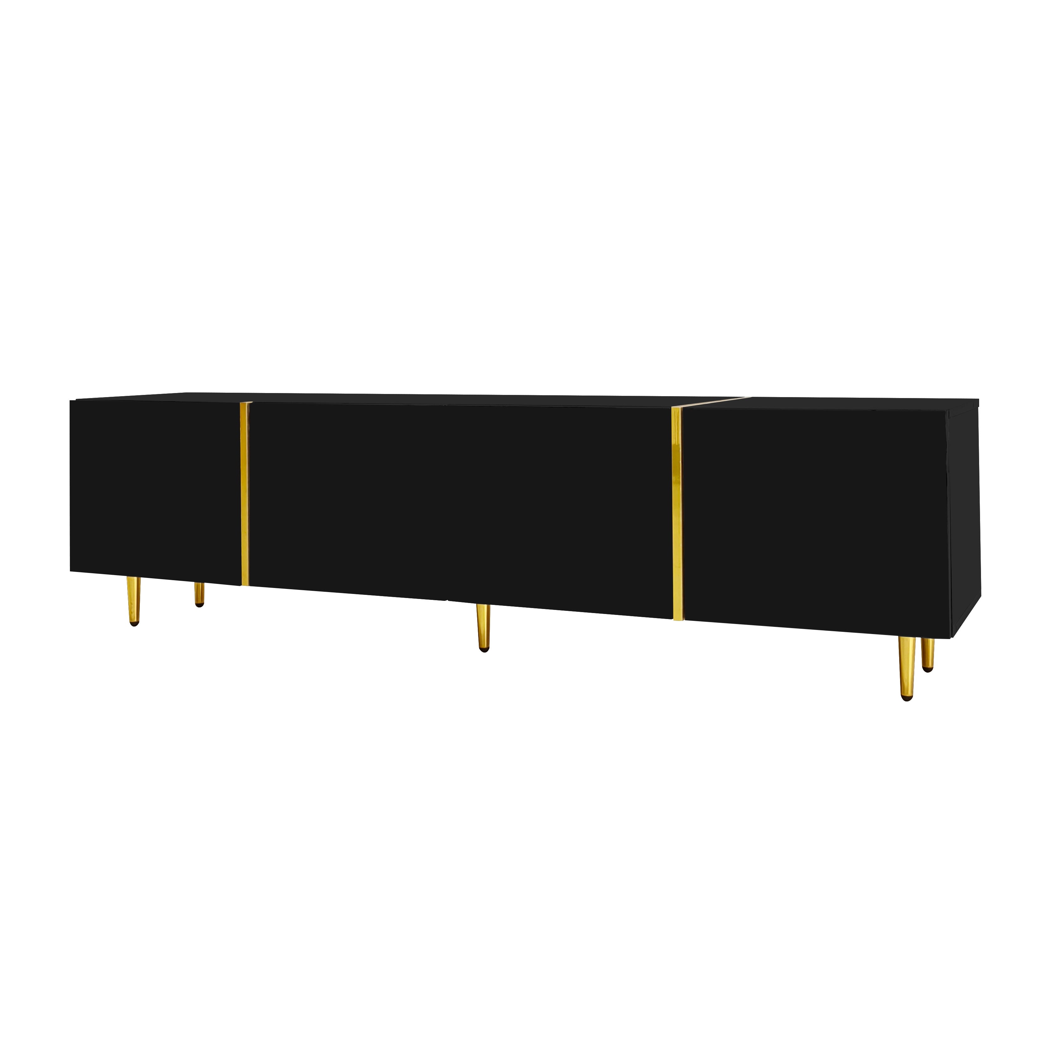 Logidon high-gloss TV cabinet 170 cm black-gold, 4 doors, modern