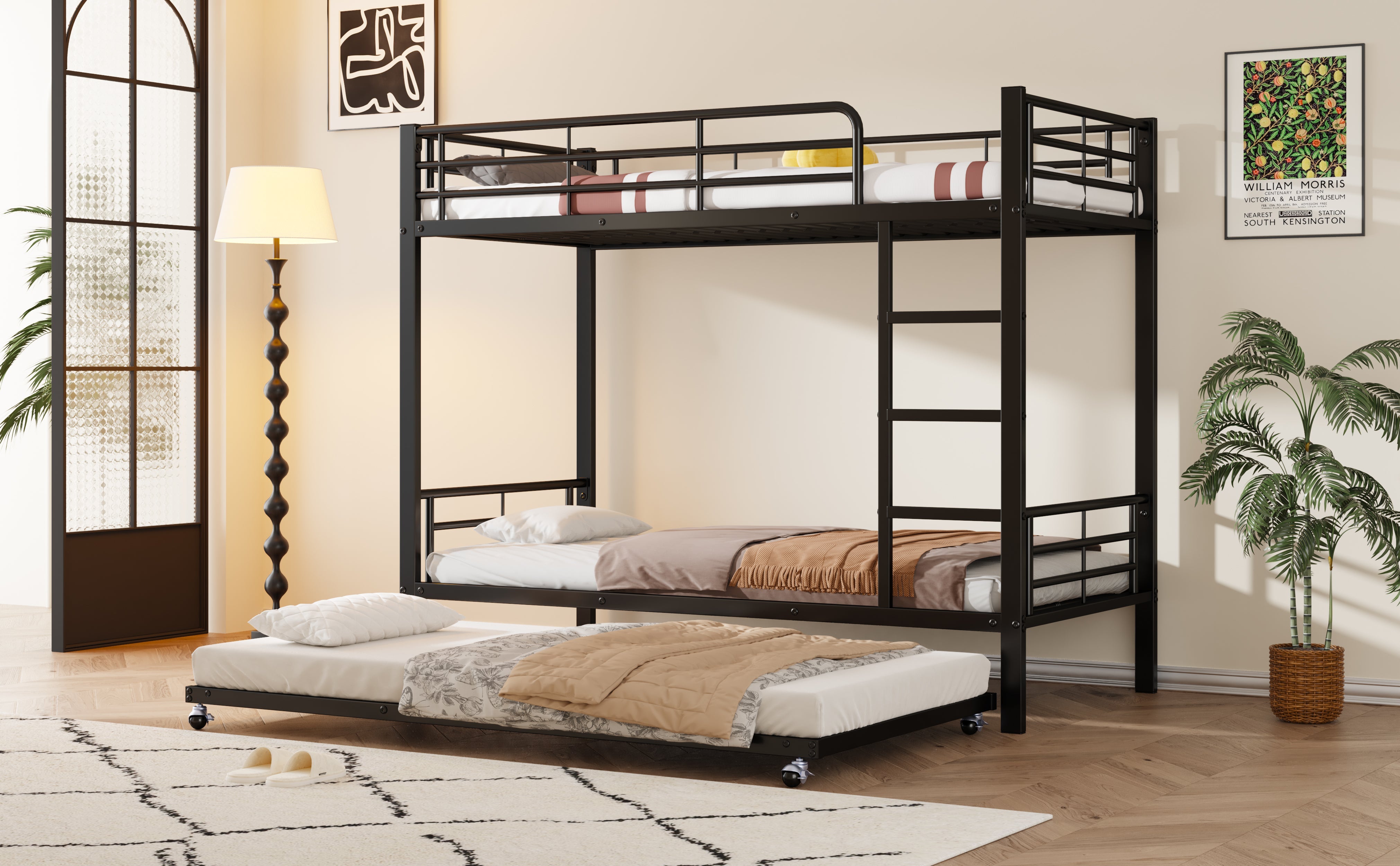 Logidon Stapelbed Ijzer Zwart 90x200 en 90x190 met uitschuifbaar bed