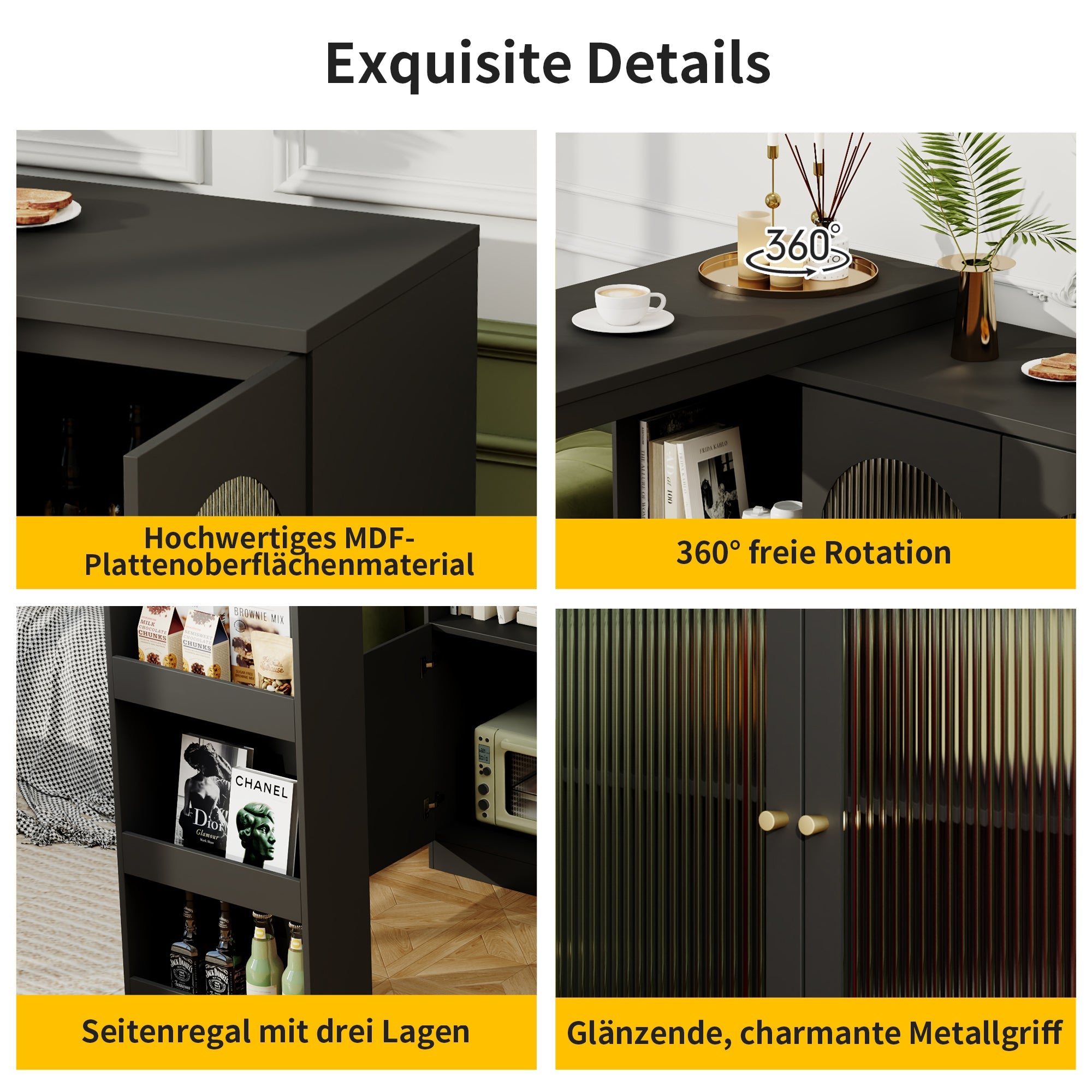 Logidon 360° Rotating Bar Table Black 120x40x97 cm Glass Doors