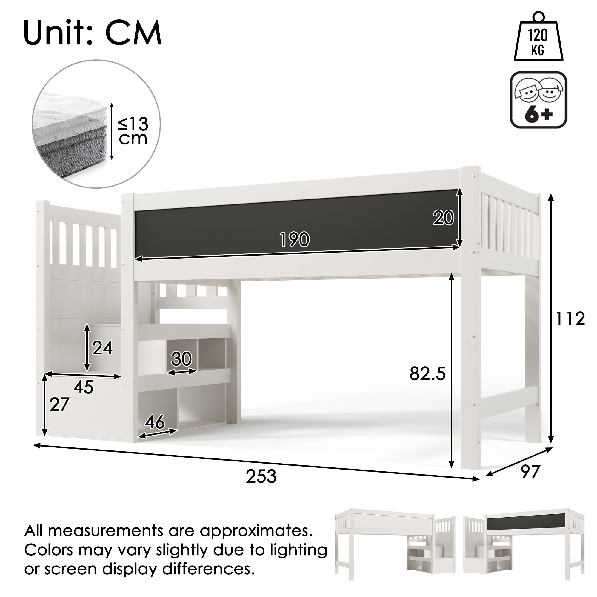 Logidon hoogslaper 90x200 kinderbed met whiteboard wit