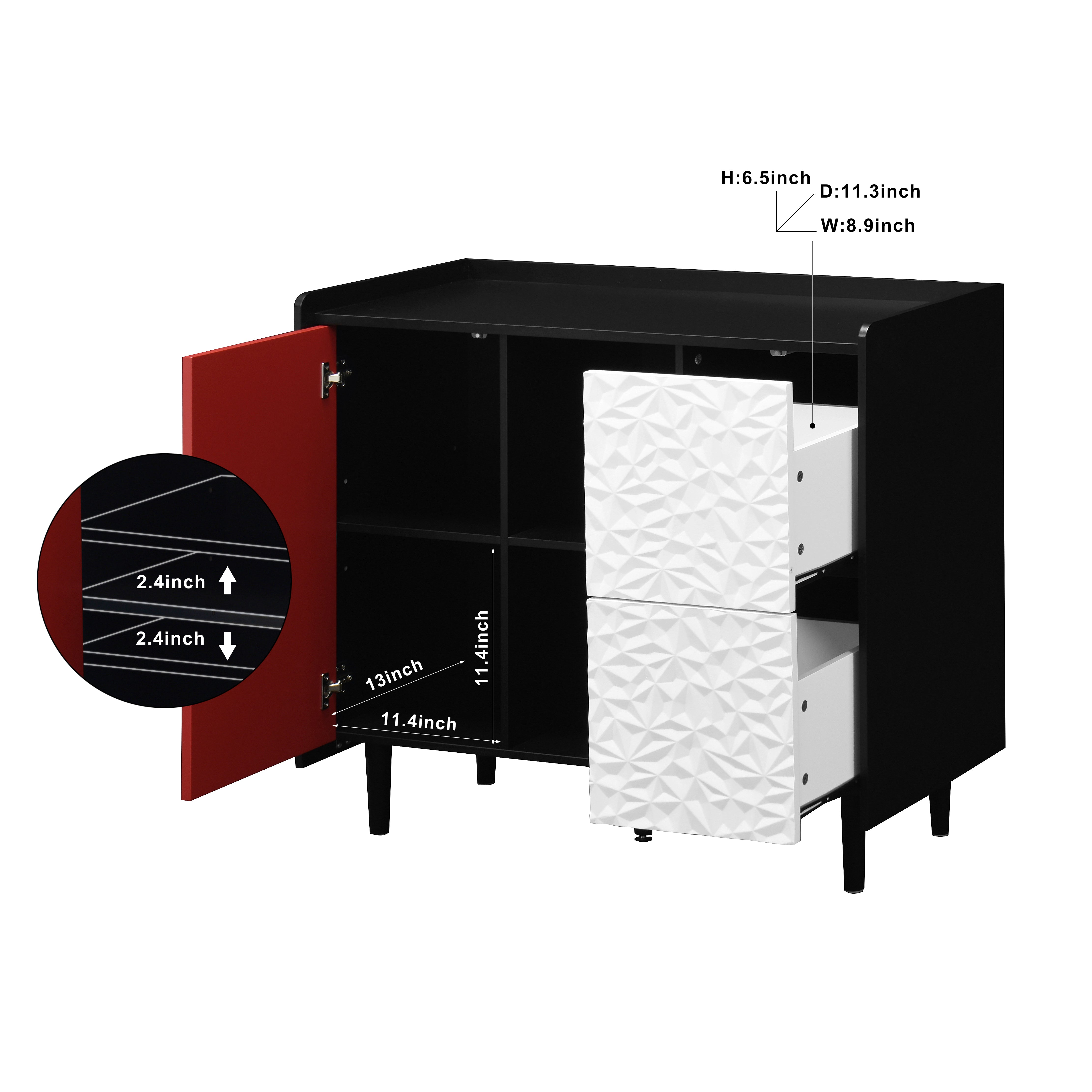 Logidon Dressoir Zwart Met Rode Deuren 2 Lades 90x40x80 cm