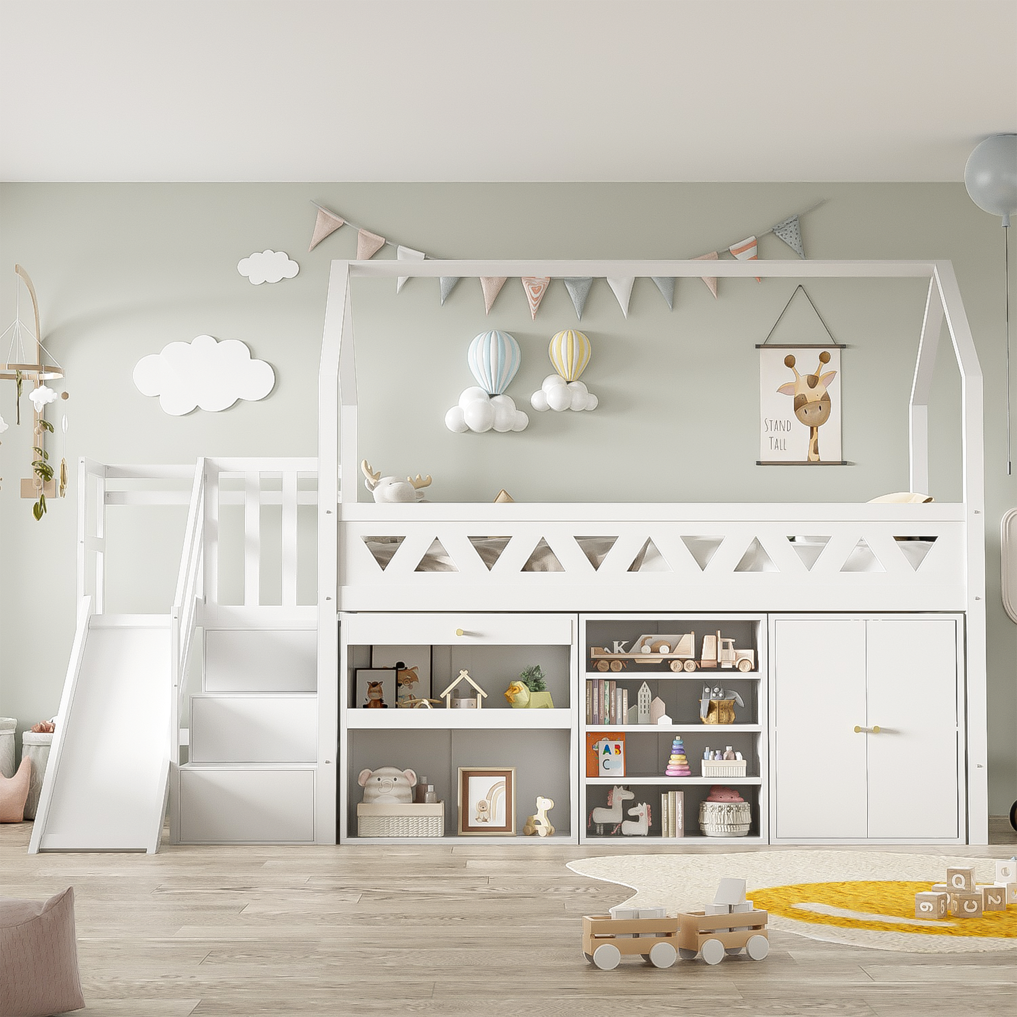 Logidon Kinderbed Wit 90x200 Met Glijbaan En Trap