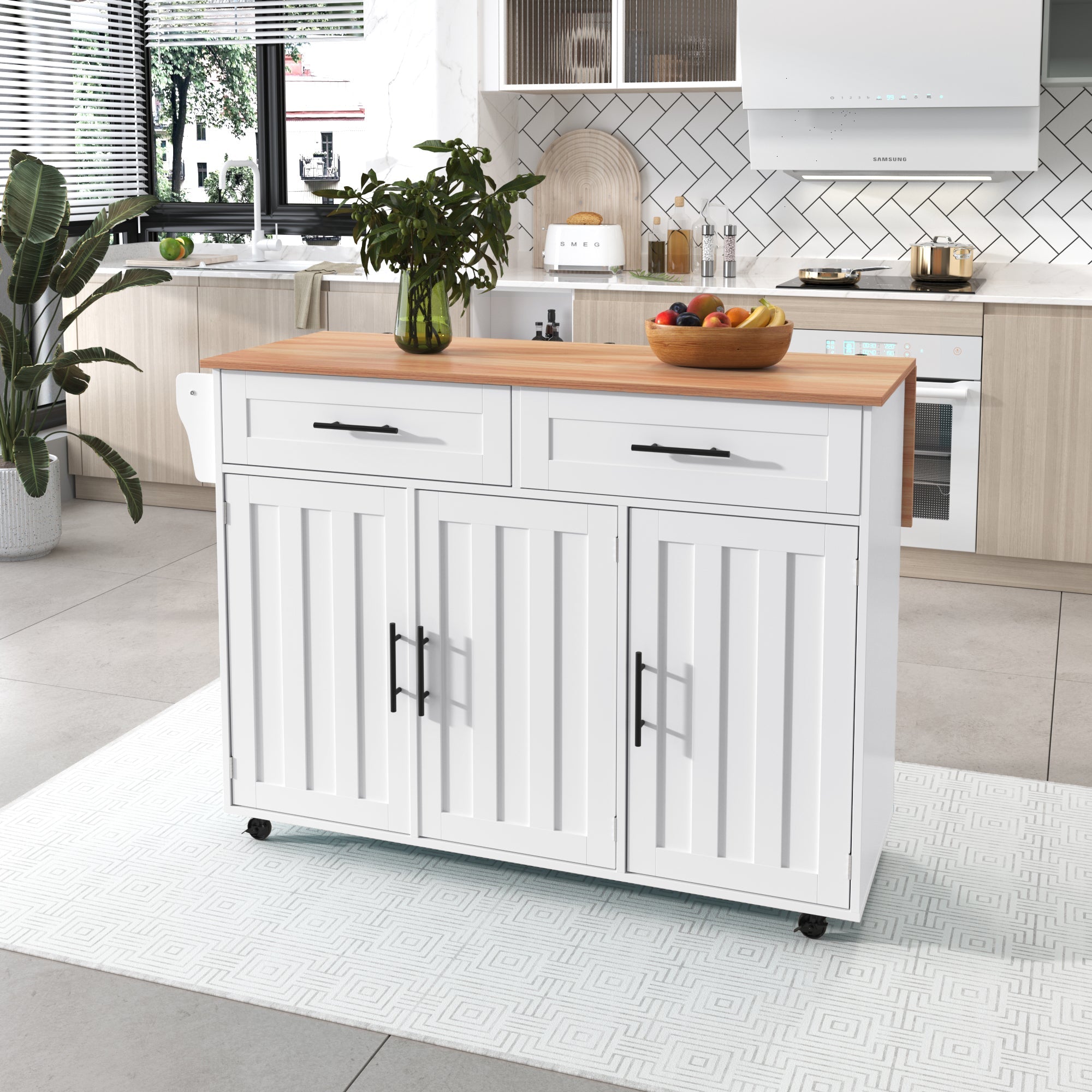 Logidon kitchen trolley solid wood worktop folding top white