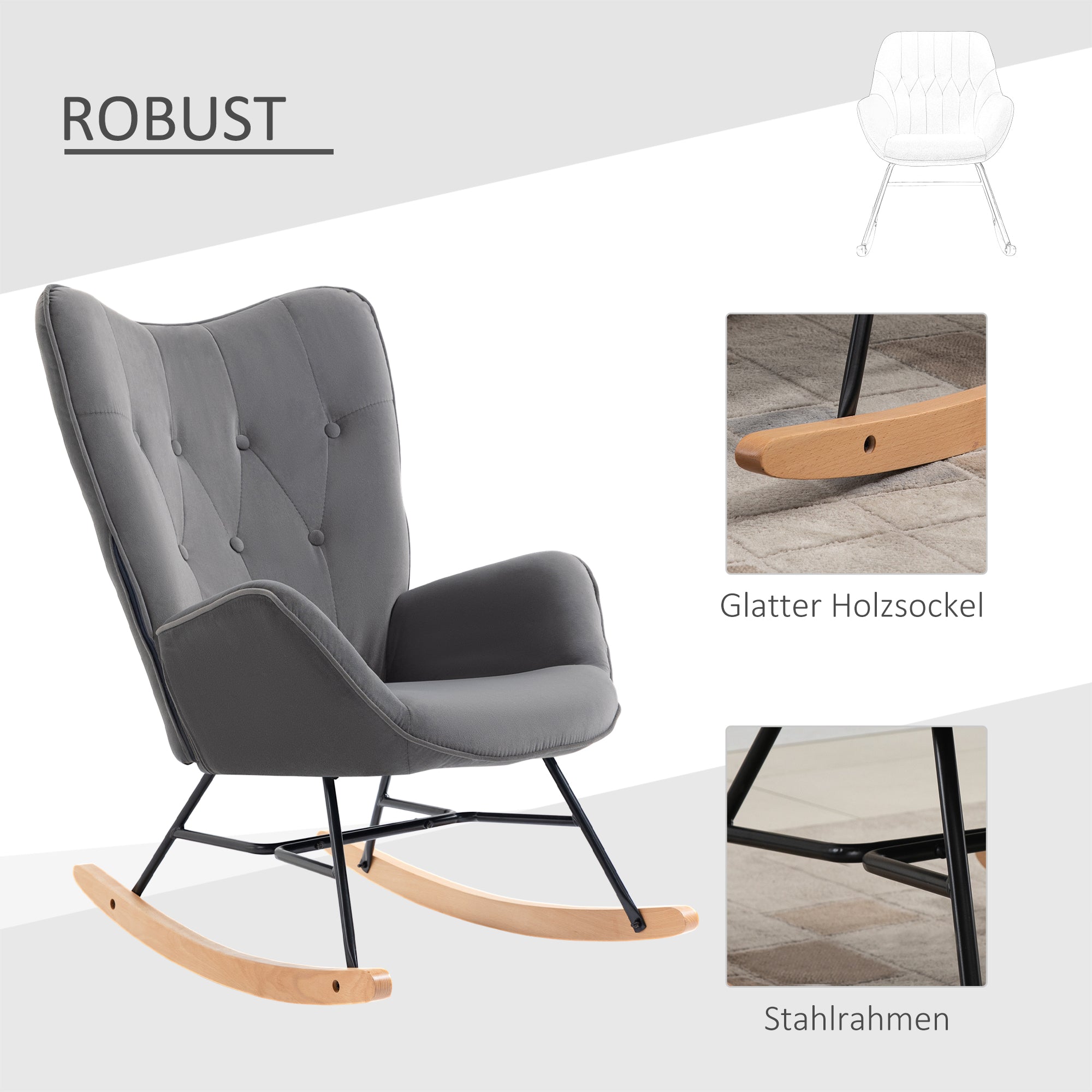 Logidon Schommelstoel Donkergrijs Fluweelachtig Polyester Stalen Frame