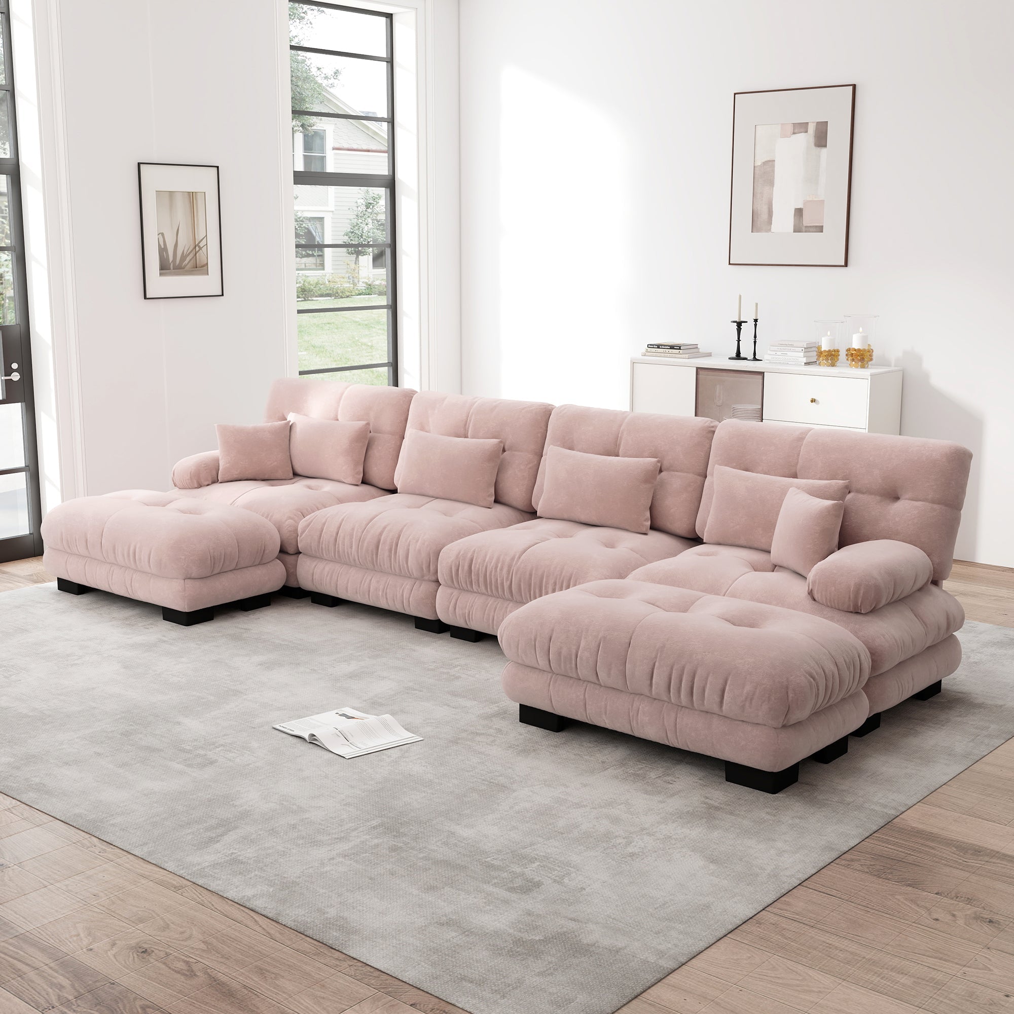 Logidon Modulaire Hoekbank Roze Fluweel Stof 406x145 CM U-vorm