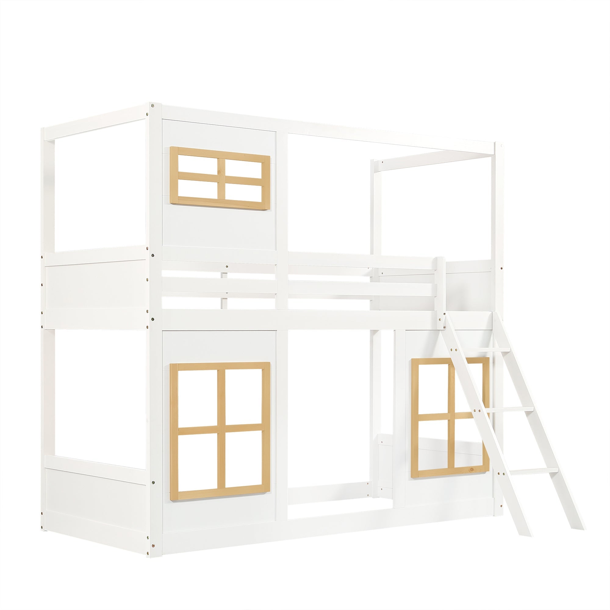 Logidon stapelbed 90x200 wit naturel met vierzijdig hekwerk