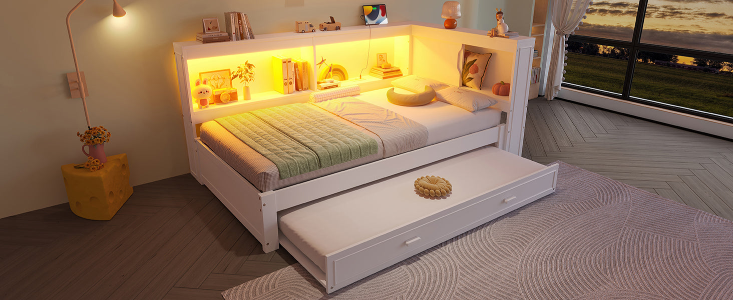 Logidon Dagbed 90x200 cm Wit Uitschuifbed Slaapbank USB LED