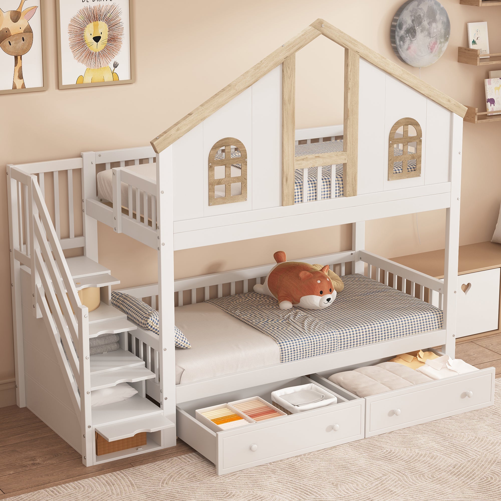 Logidon stapelbed kinderbed wit naturel 90x200 cm met raam