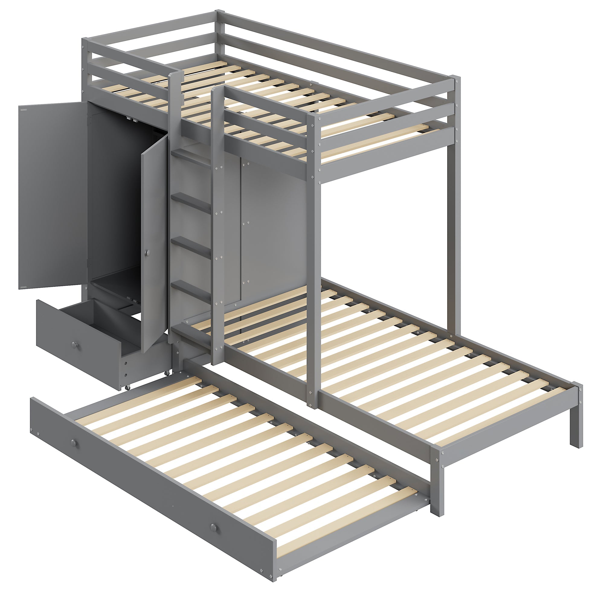 Logidon stapelbed massief hout 90x200 cm grijs met uitschuifbaar bed