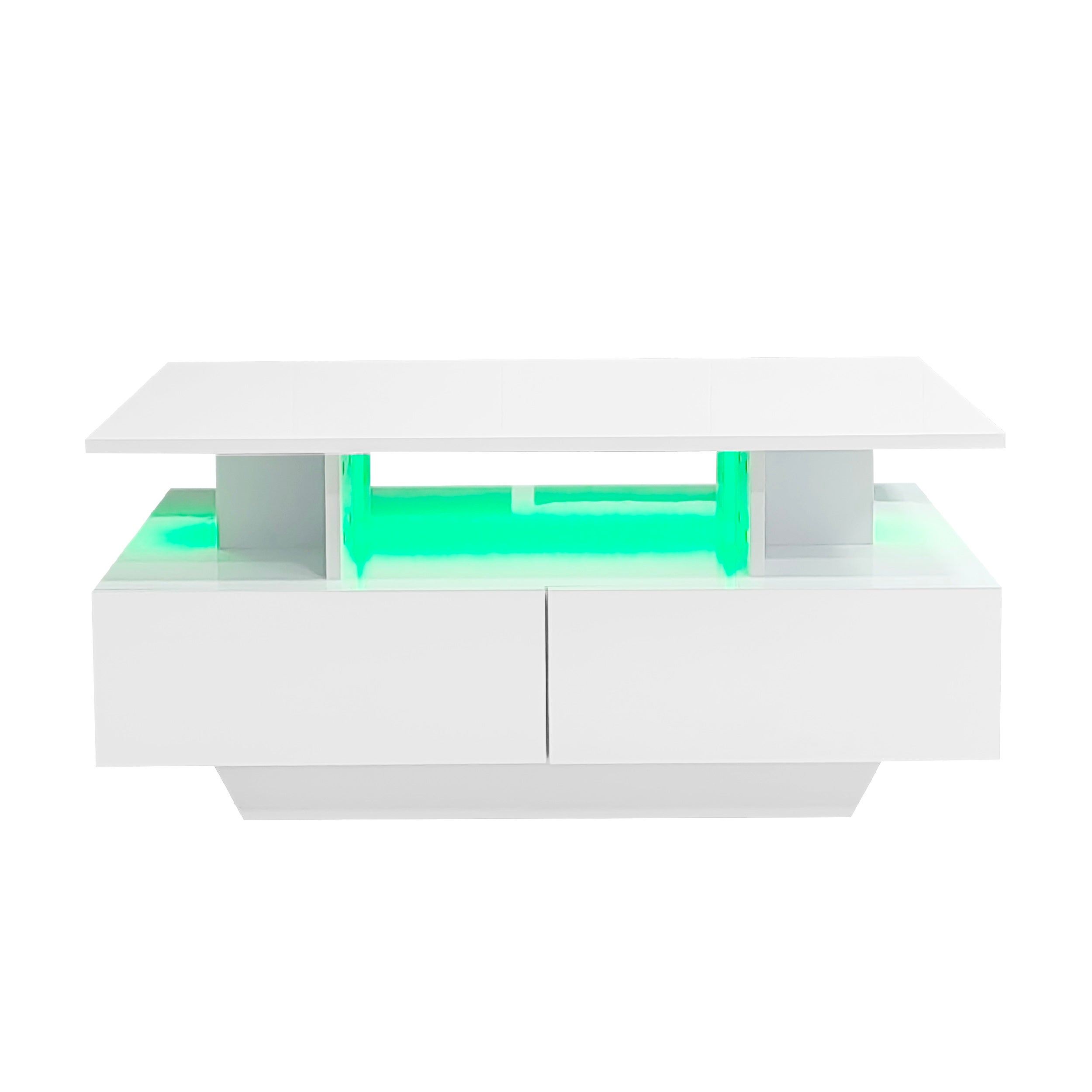 Logidon hoogglans salontafel LED, 2 lades, 90x55x41 cm wit