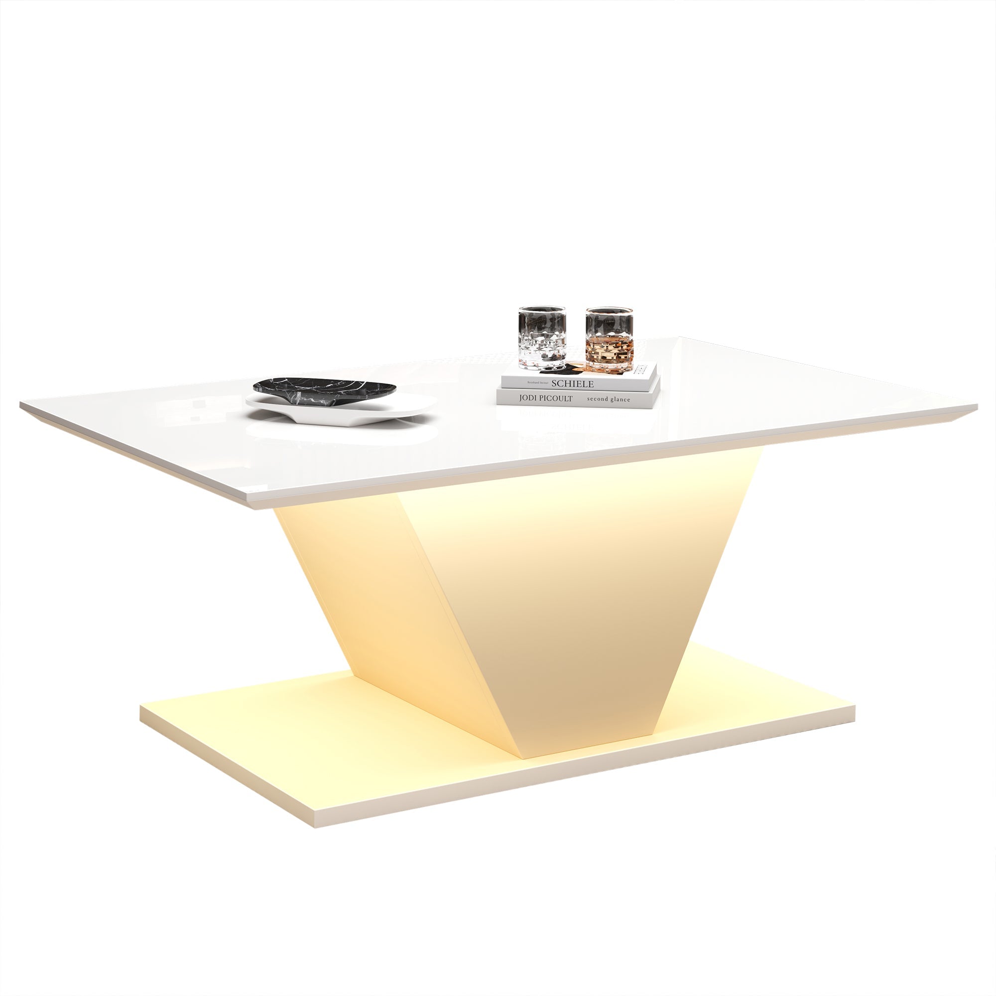 Logidon V-vorm salontafel wit hoogglans LED verlichting 100x50x46 cm