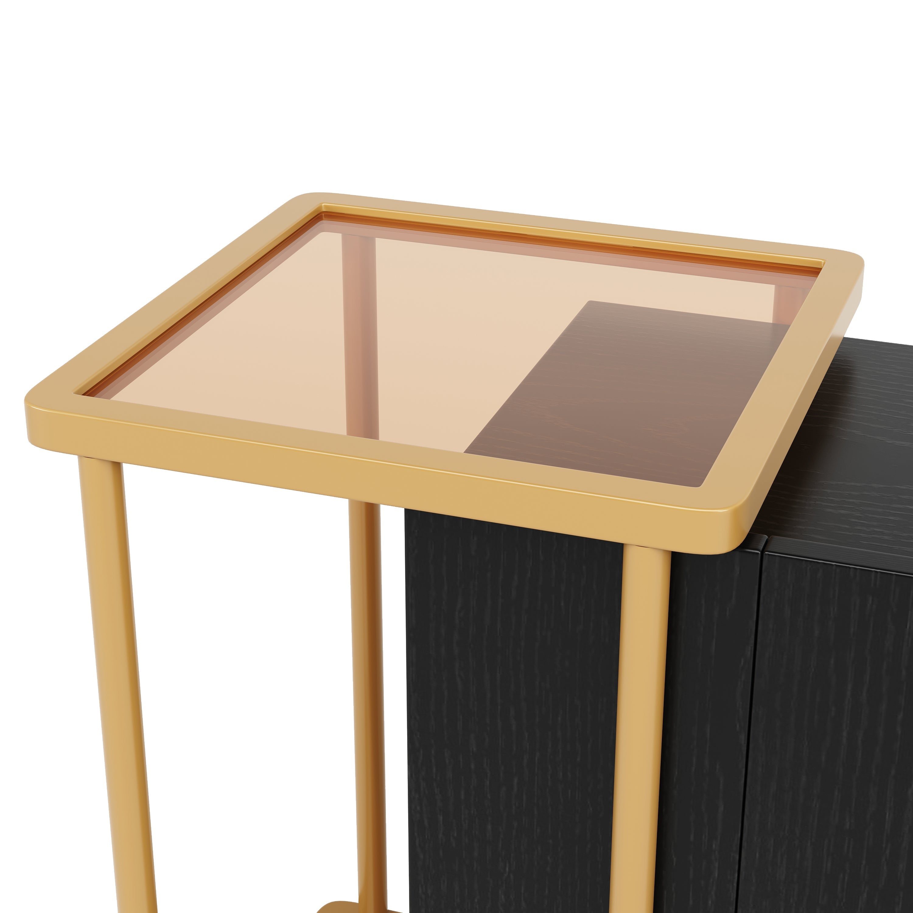 Logidon Dressoir Zwart Glazen Blad En Metalen Poten 120x40x77.5