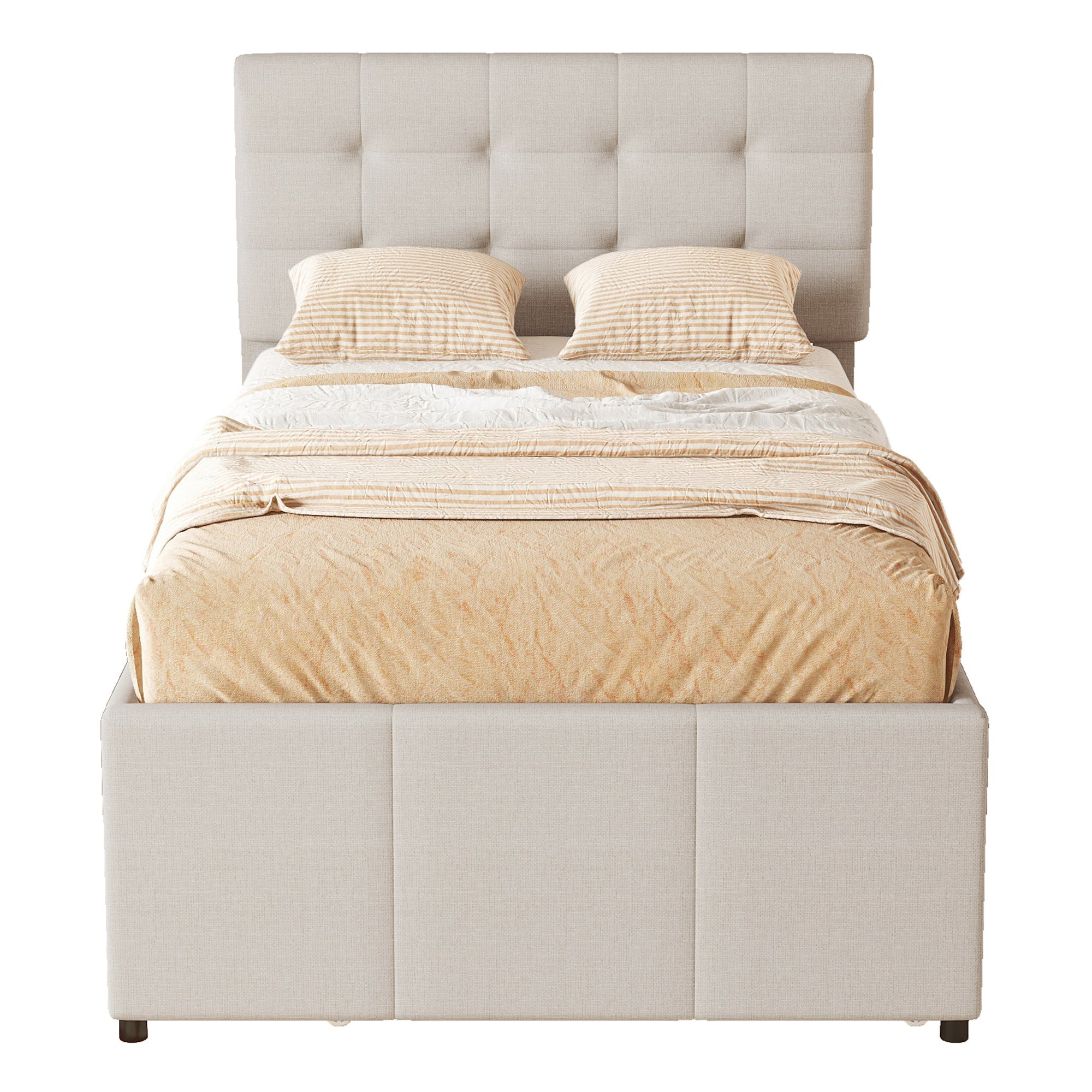 Logidon gestoffeerd bed 90x200 beige uitschuifbaar onderschuifbed 3 lades