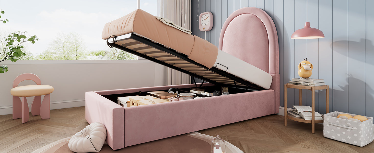 Logidon gestoffeerd bed kinderbed roze 90x200 cm met matras
