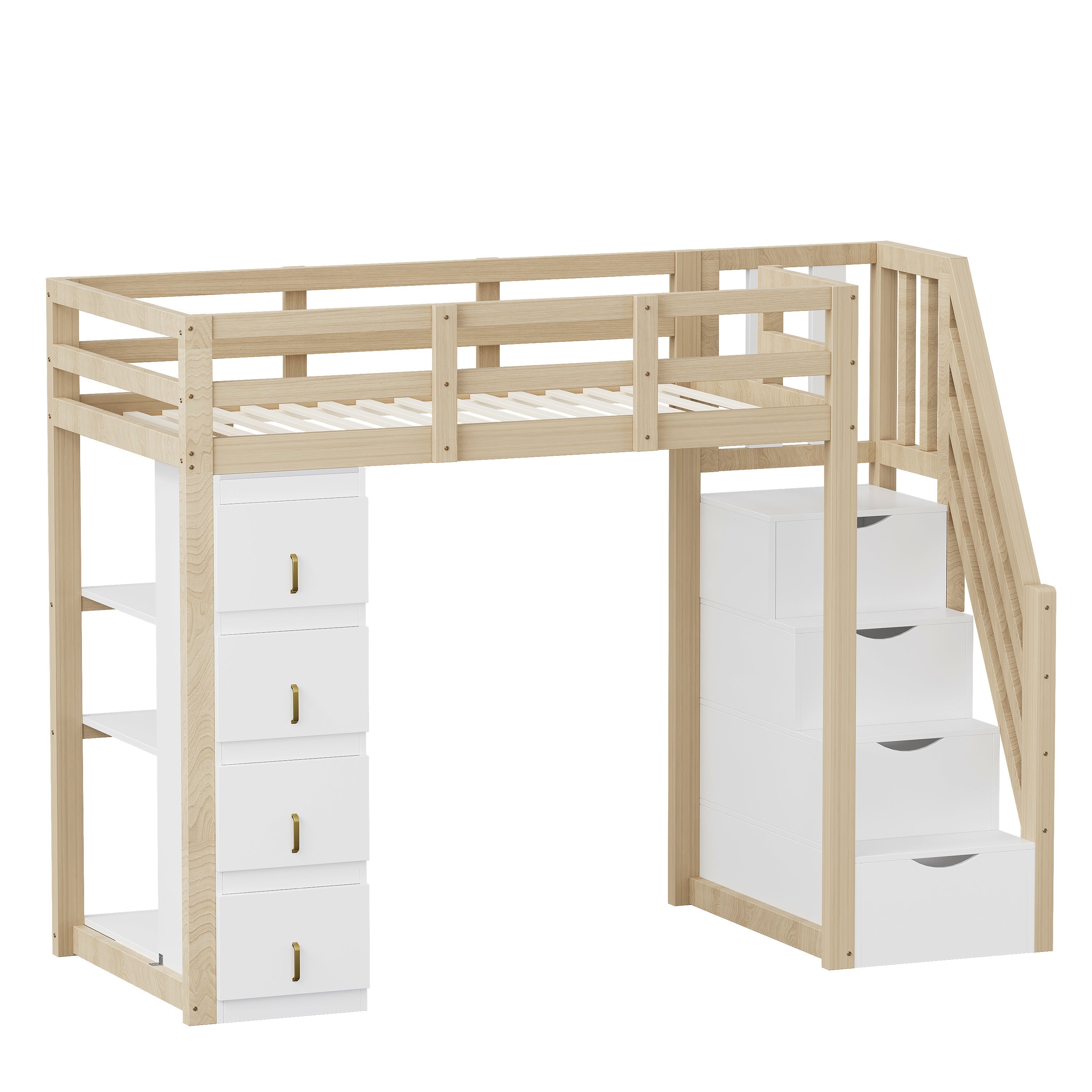 Logidon hoogslaper 90x200 cm naturel hout met opberglades
