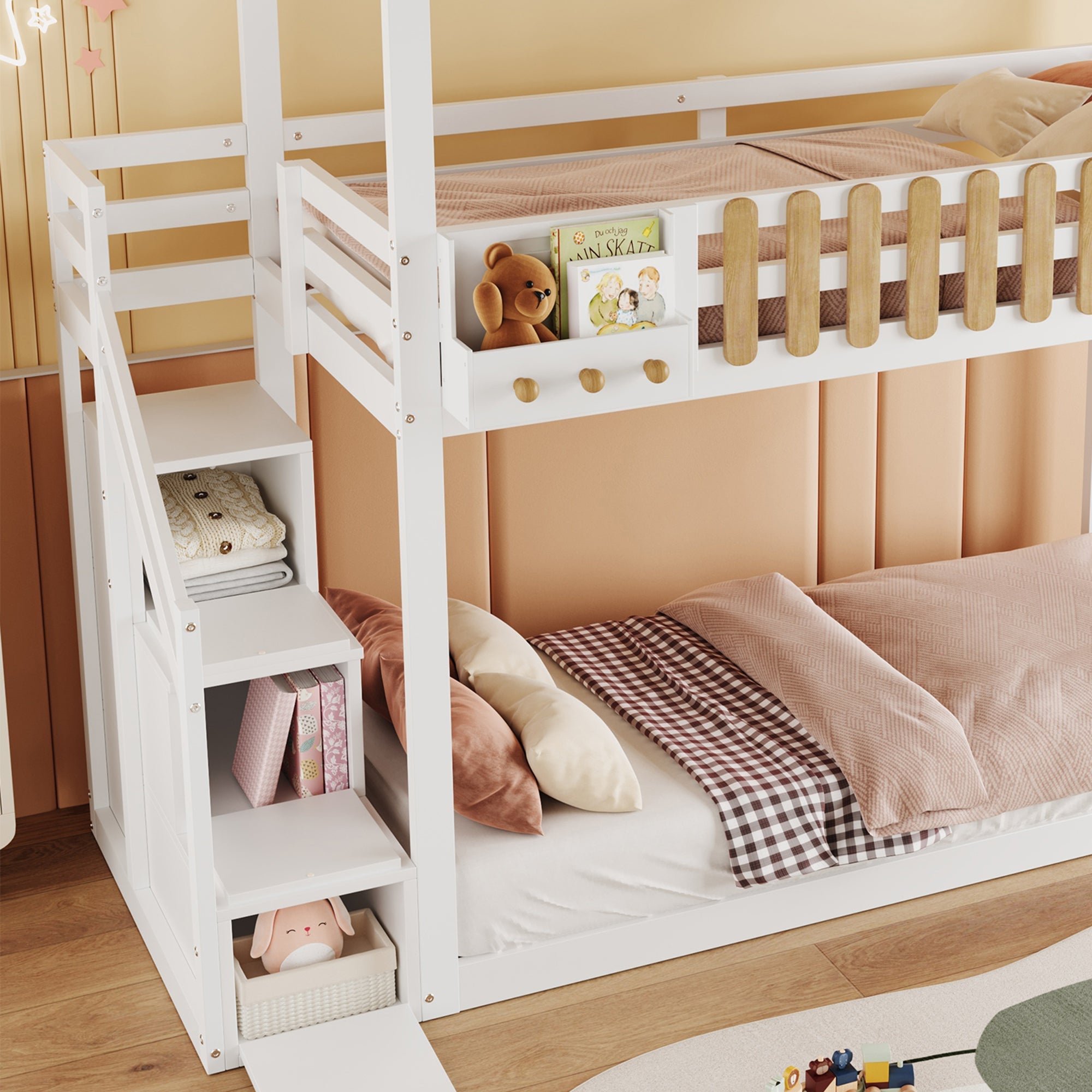 Logidon Bunk Bed With Stairs Window Pine Wood White 90x200 cm