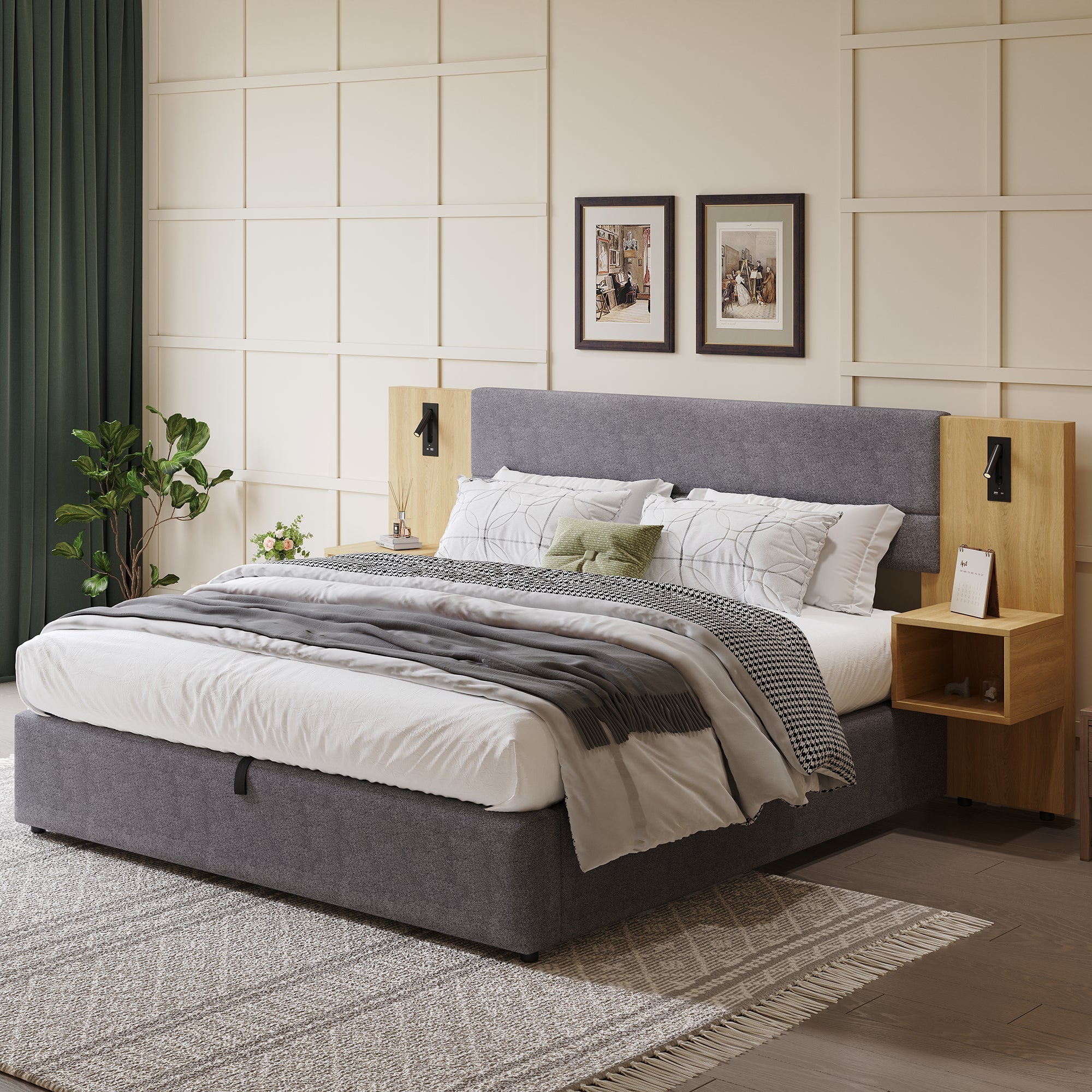 Logidon gestoffeerd bed 160x200 cm fluweelgrijs USB-oplaadfunctie opbergruimte