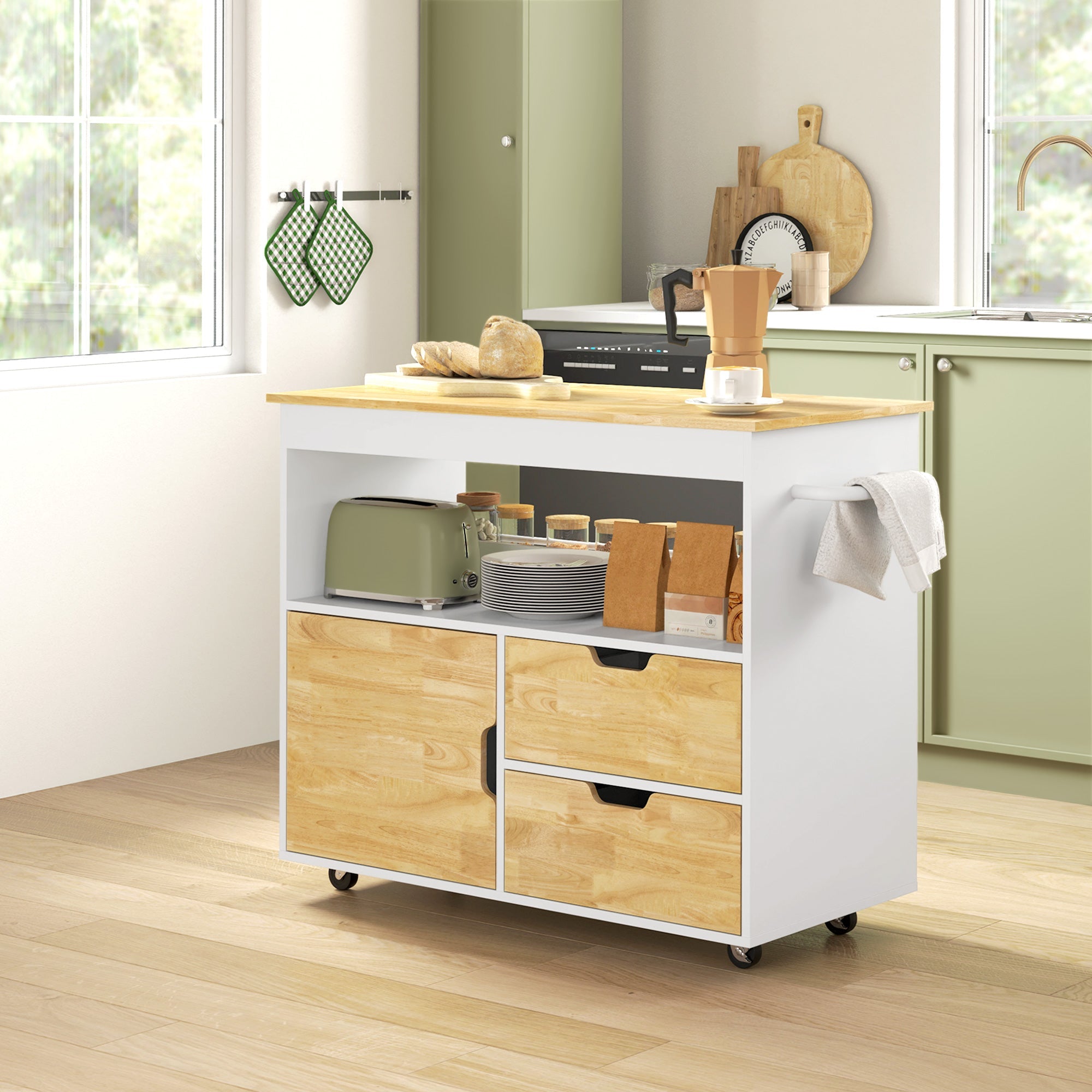 Logidon keukenwagen eiken met werkblad SoftClose 107x50x85 cm