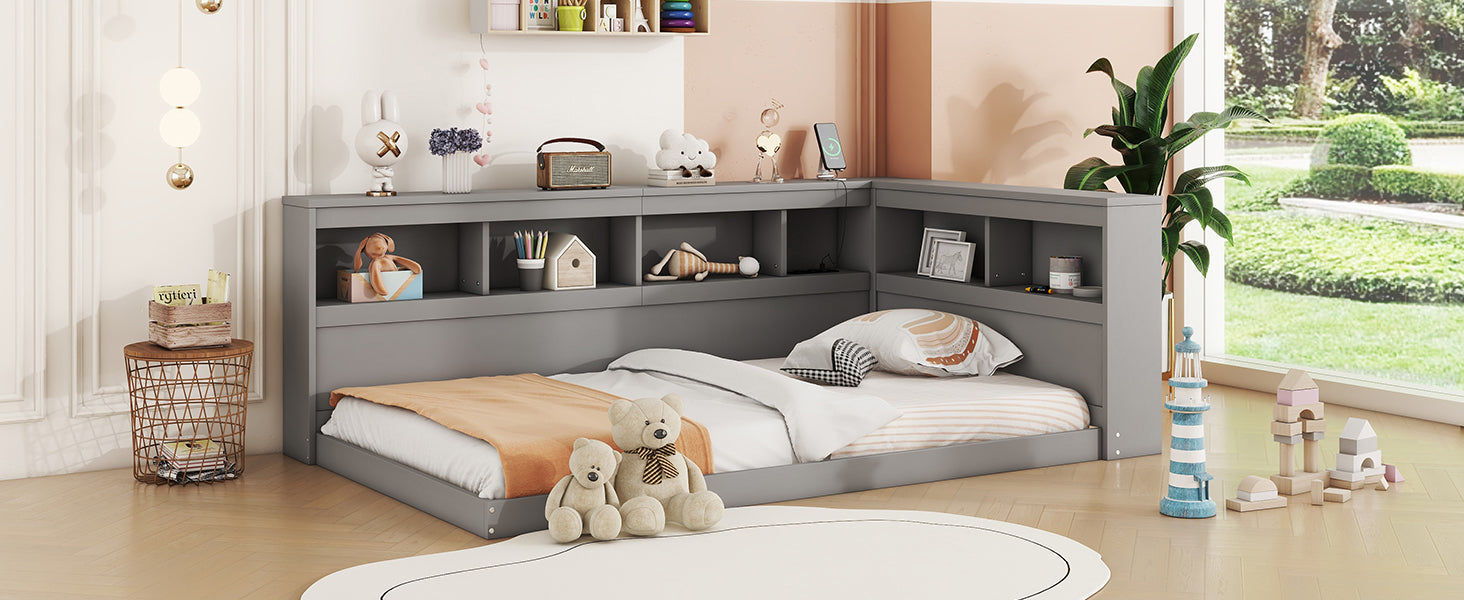 Logidon daybed 90x200 grijs inclusief stopcontact en USB lattenbodem