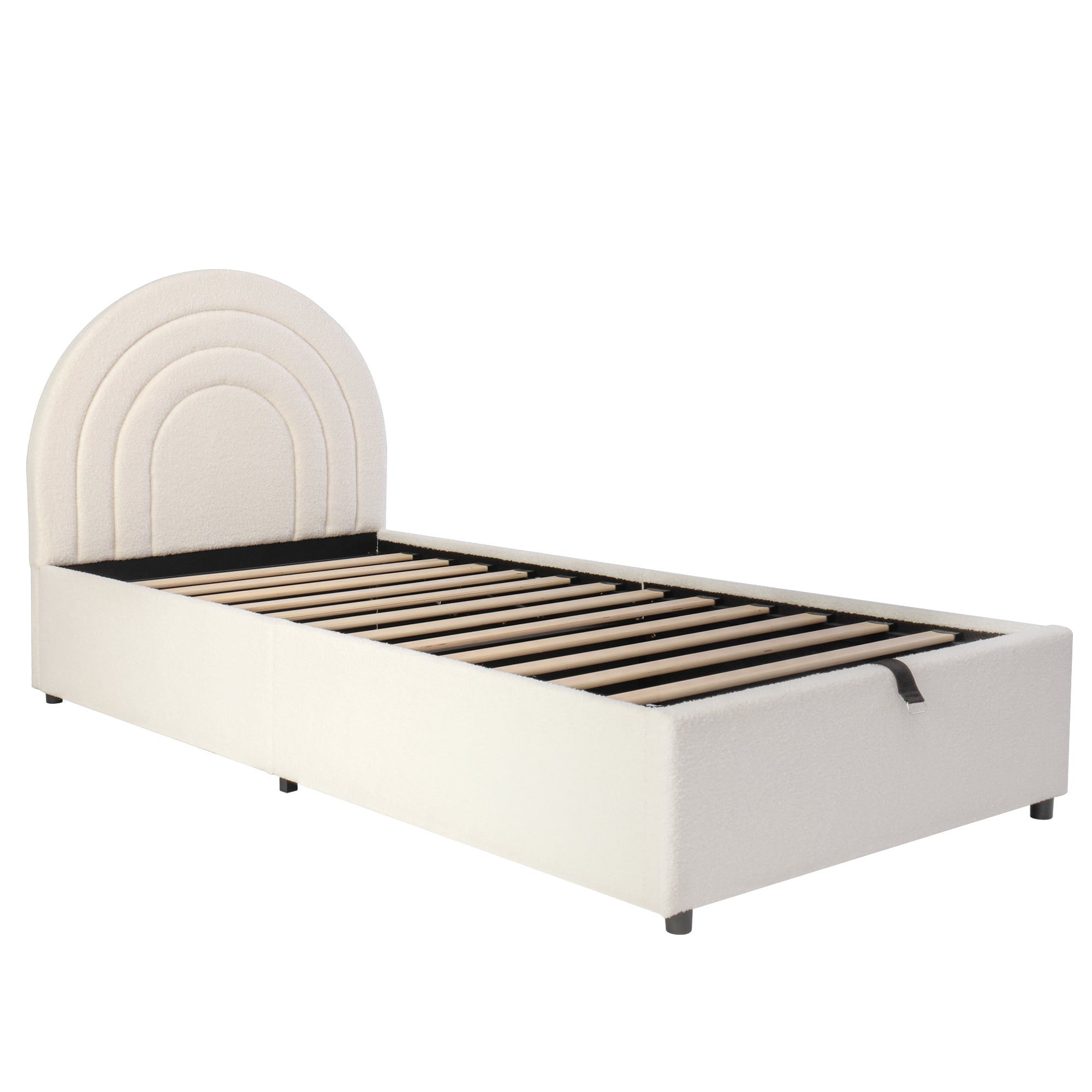 Logidon kinderbed 90x200 beige bouclé hoofdbord lattenbodem
