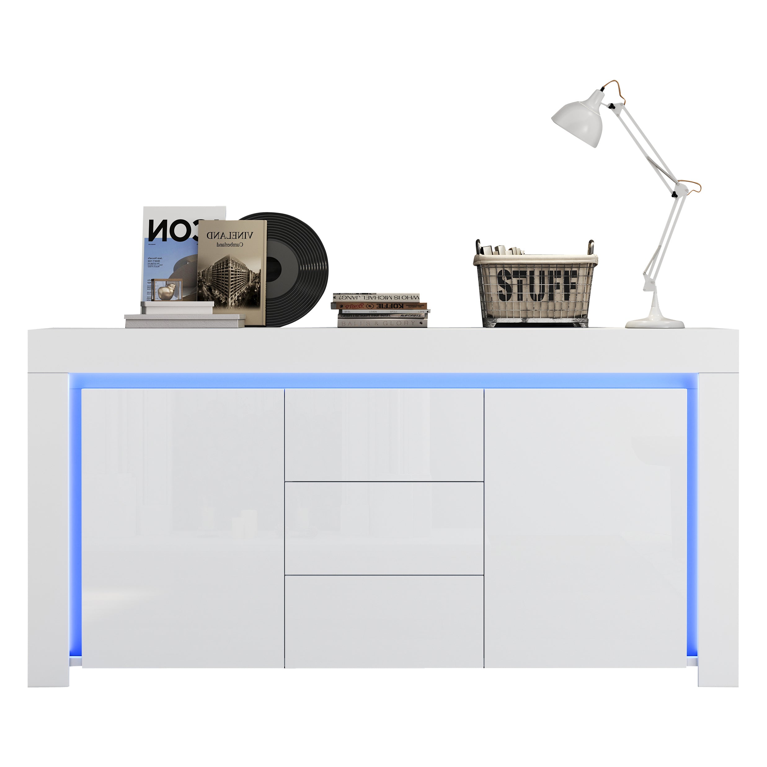 Logidon wit hoogglans dressoir 140x40x65 cm met LED verlichting