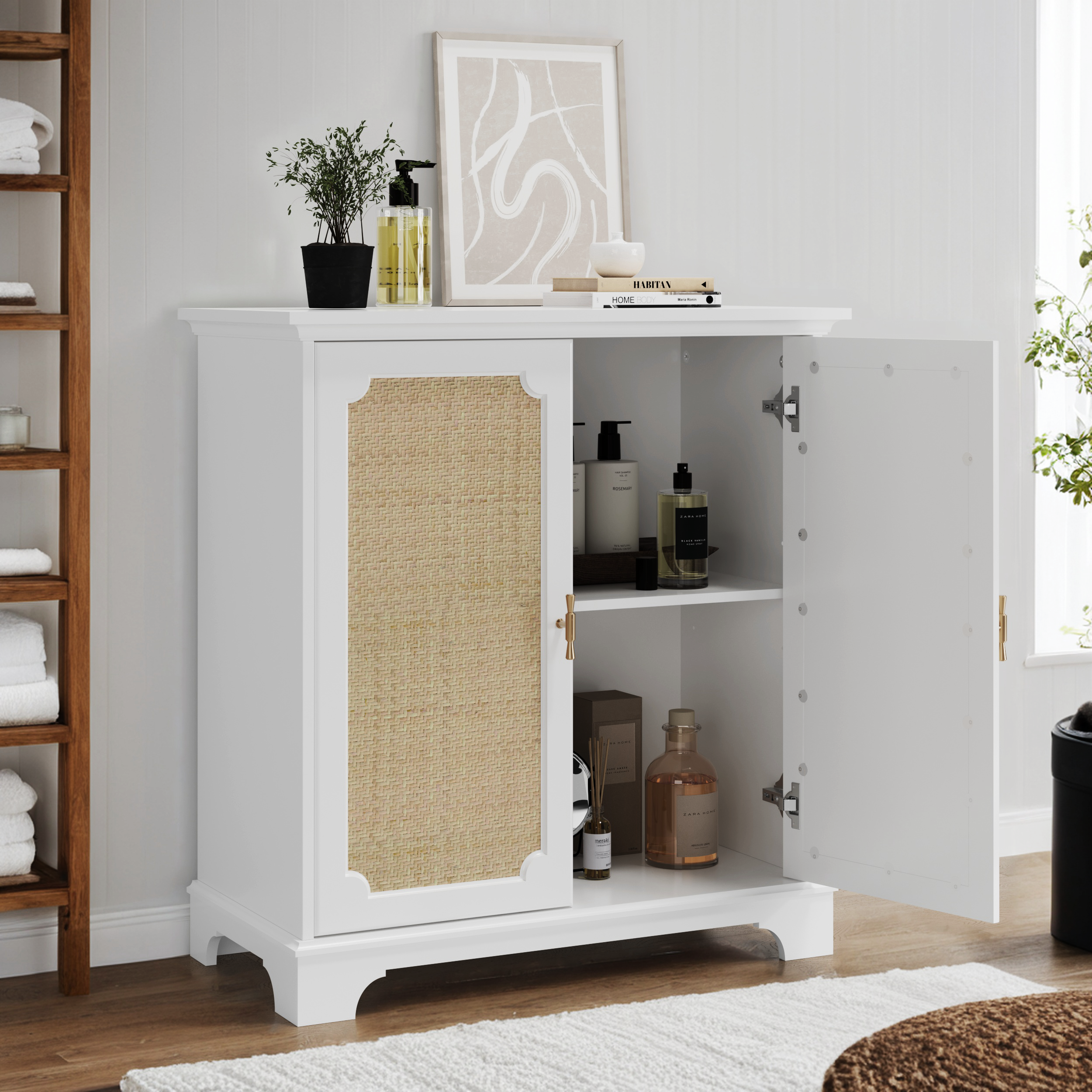 Logidon Dressoir Wit 80x38x86 cm met rotan sierdeuren