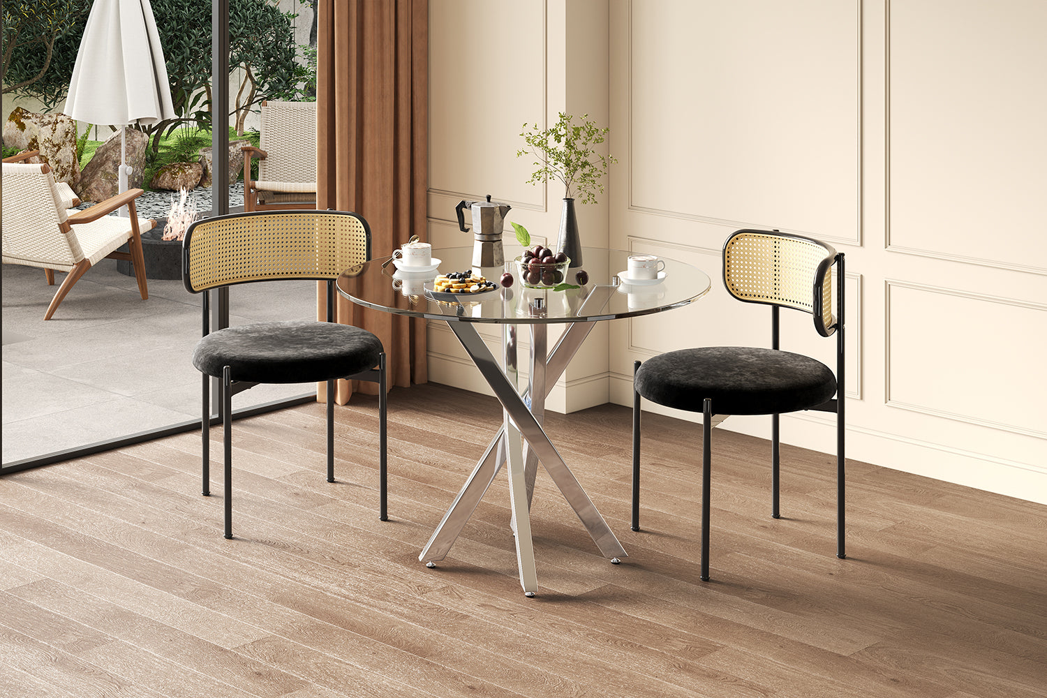 Logidon round dining table glass top 80x80cm silver modern design