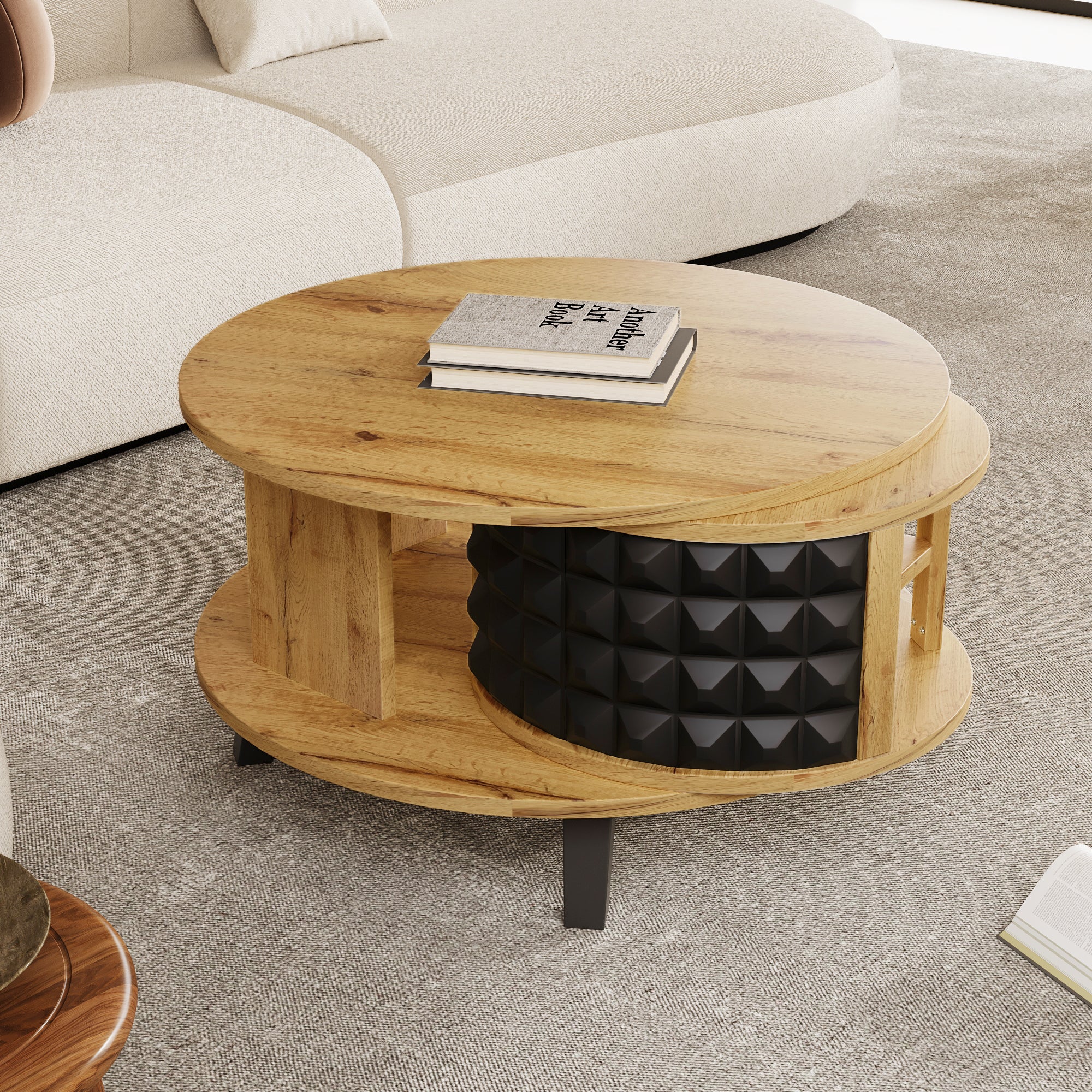 Logidon turntable with hidden shelf natural wood look 85x80x45 cm