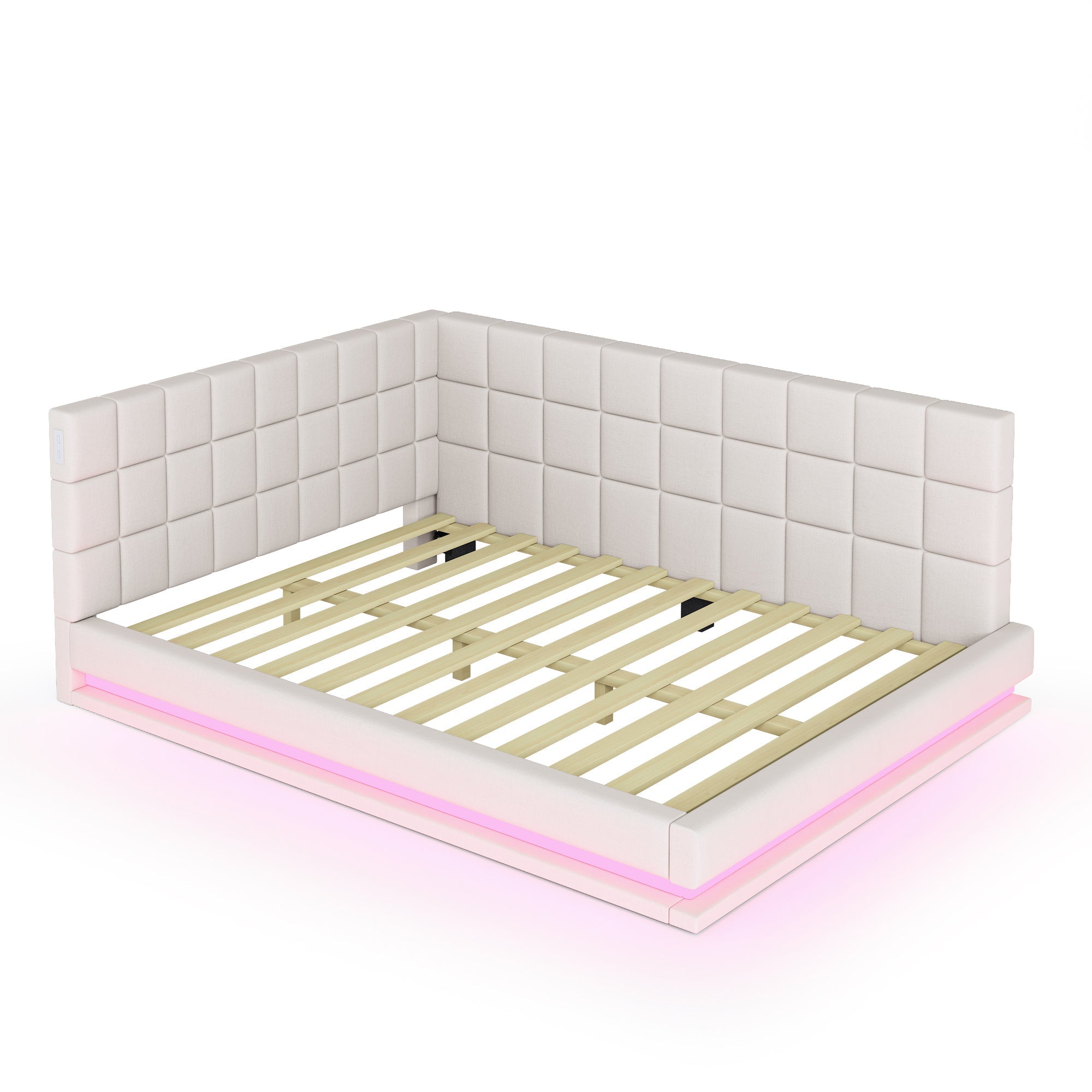 Logidon slaapbank gestoffeerd bed 140x200 beige met LED lichtstrip