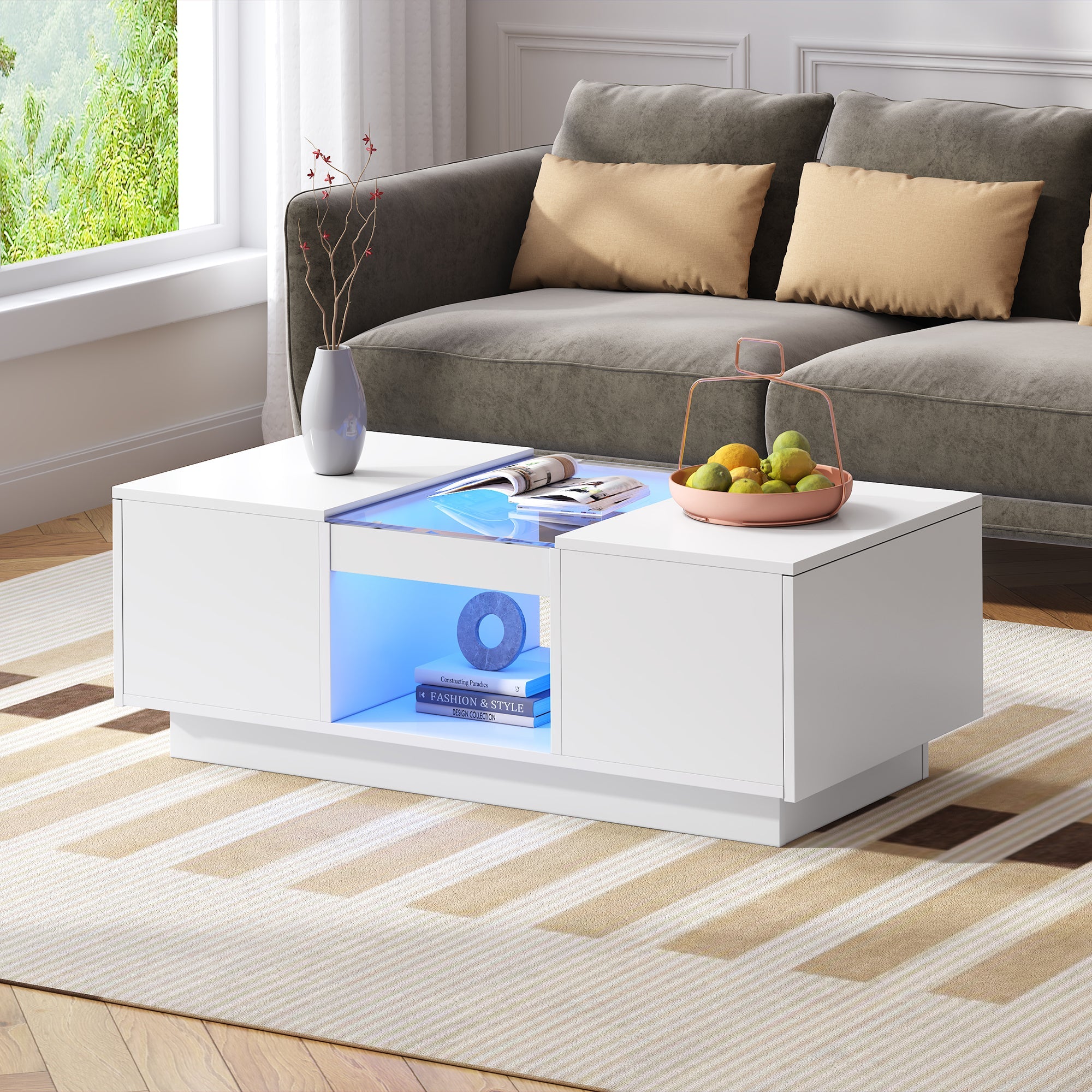 Logidon Witte Salontafel 100x50x35,5 cm Met Glazen Paneel LED