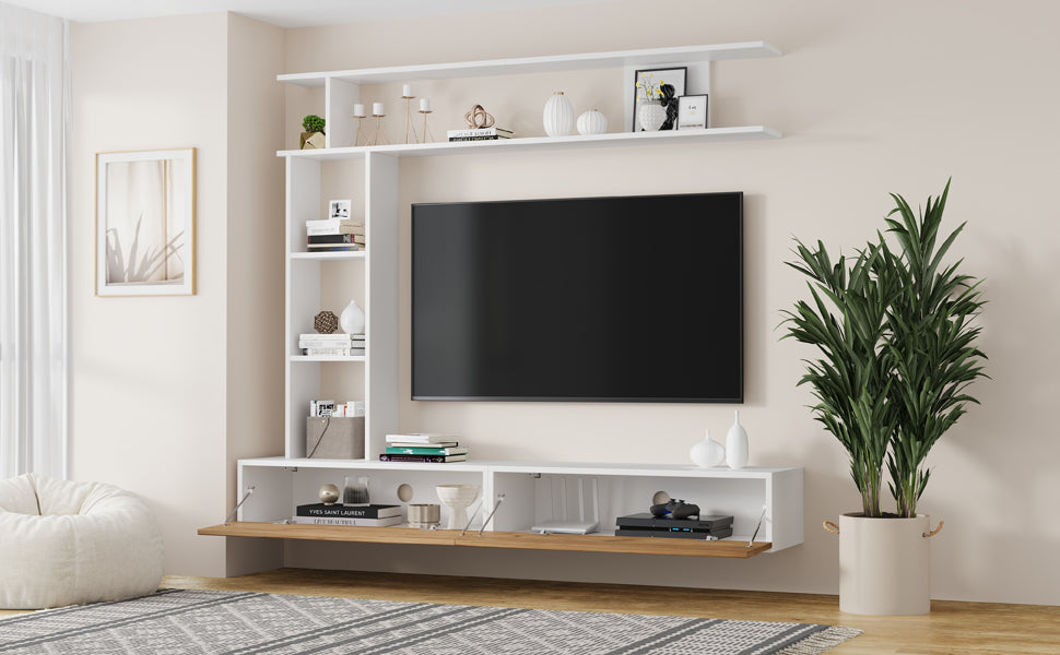 Logidon TV wandmeubel 180 cm wit houtlook met vitrinekasten