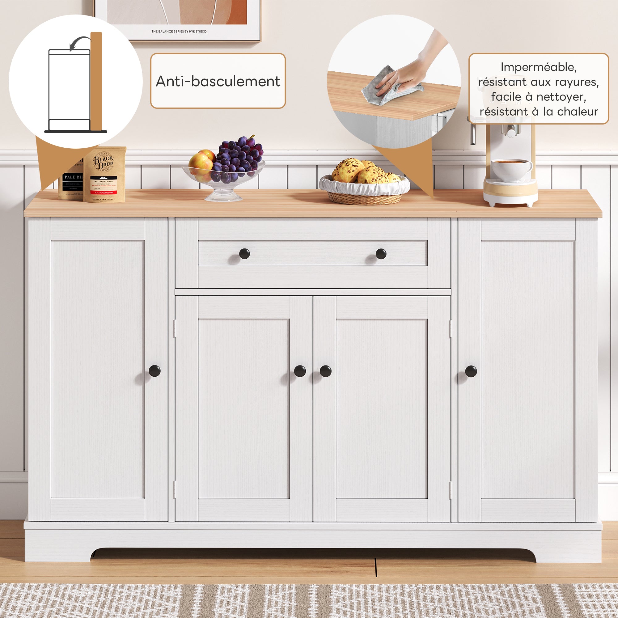 Logidon keukenbuffet 138 cm witte multifunctionele ladedeuren